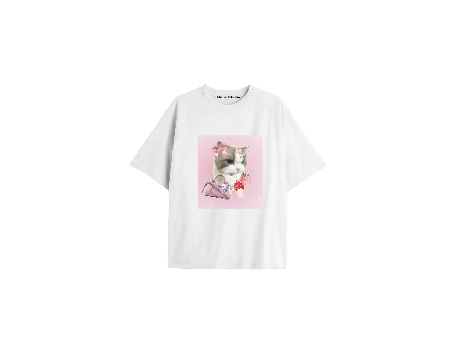 Y2k vintage Cats Baskılı Beyaz T-shirt KOD 19