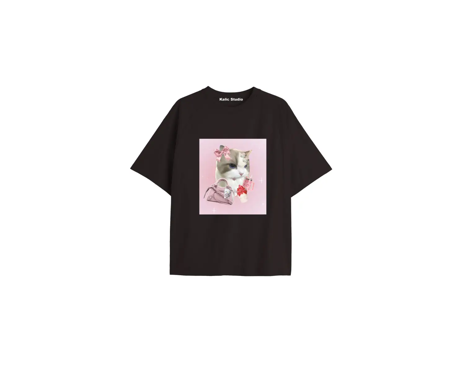 Y2k vintage Cats Baskılı Sİyah T-shirt KOD 39