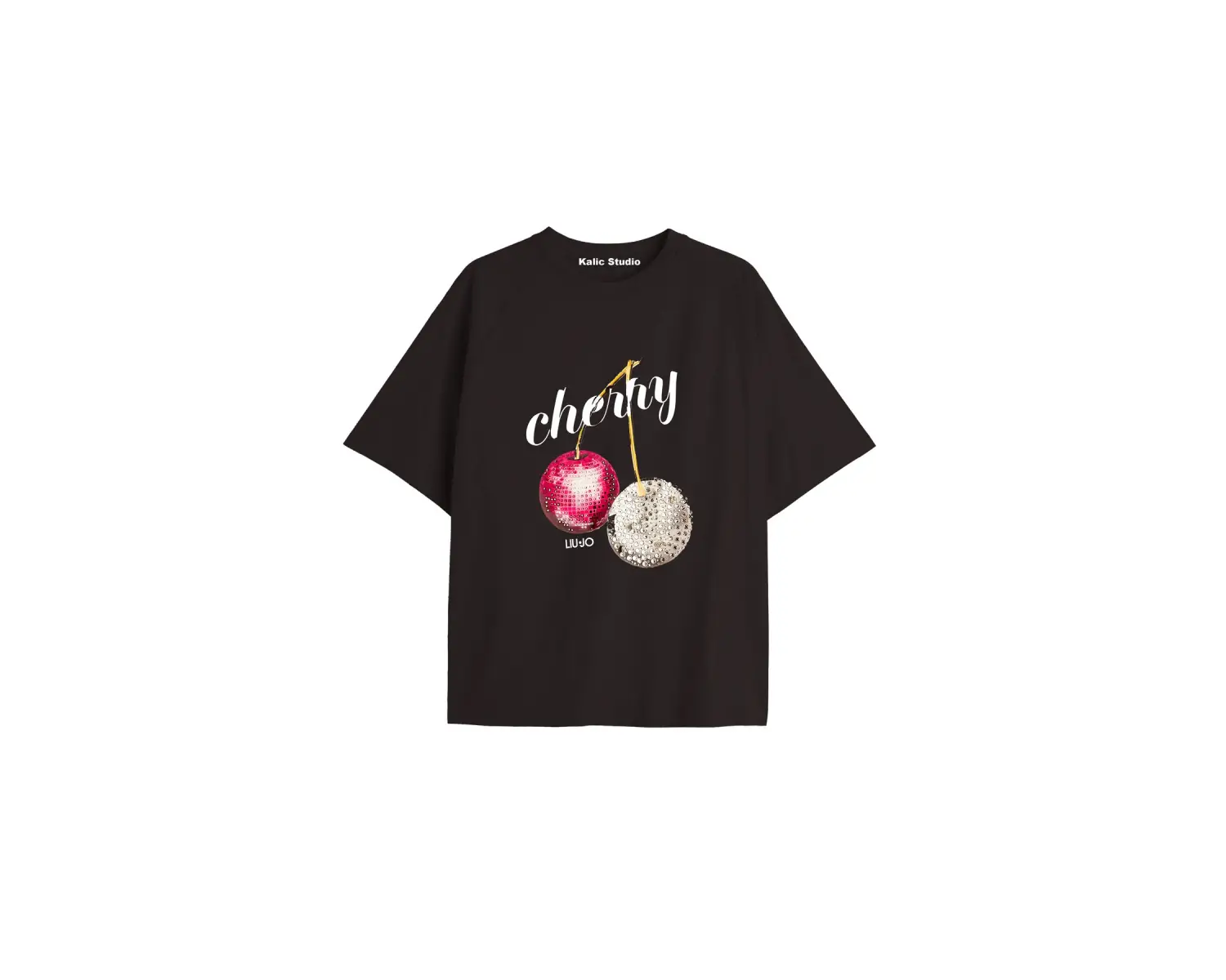Y2k vintage Cherry Baskılı Sİyah T-shirt KOD 73