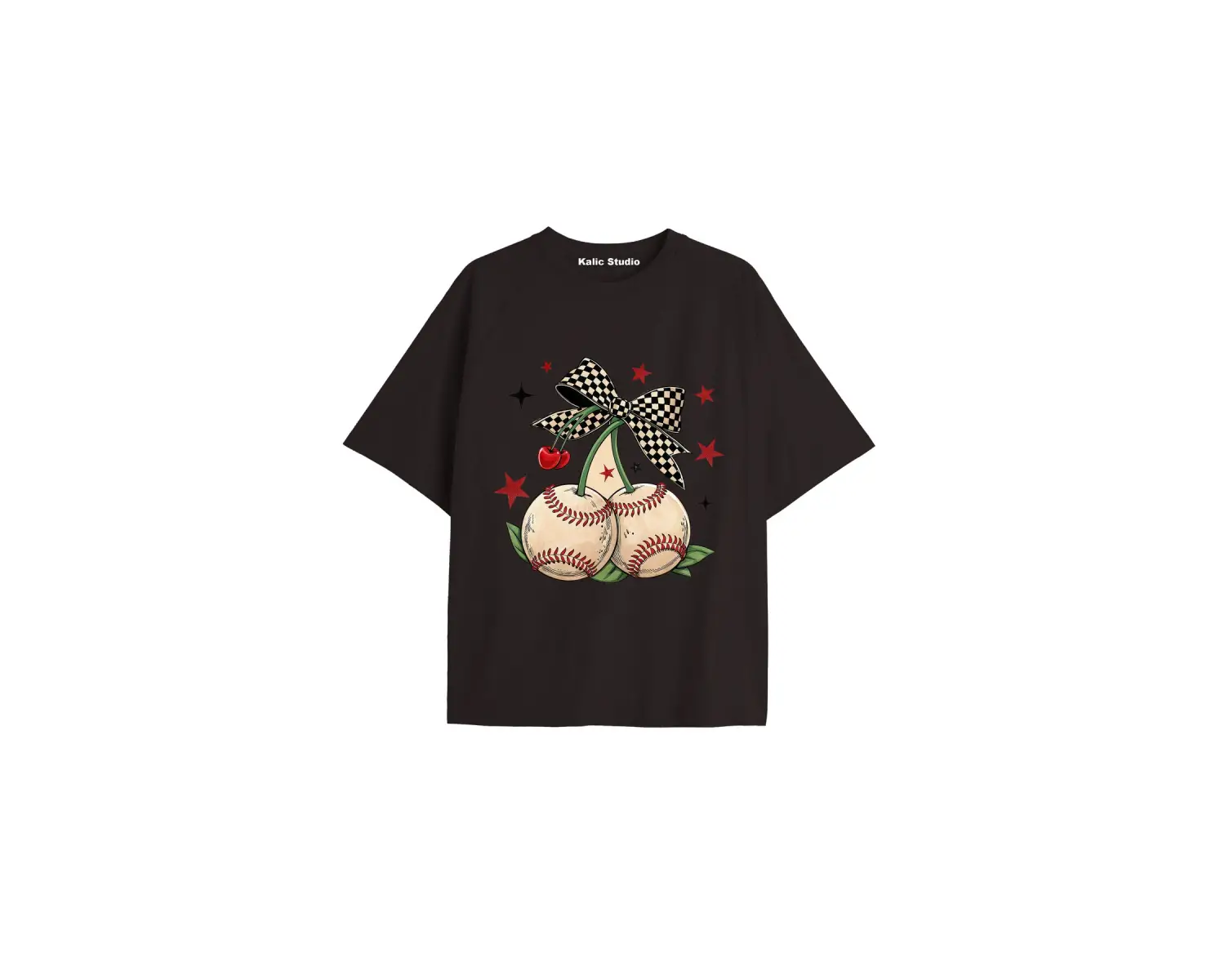 Y2k vintage Cherry Baskılı Sİyah T-shirt KOD 78