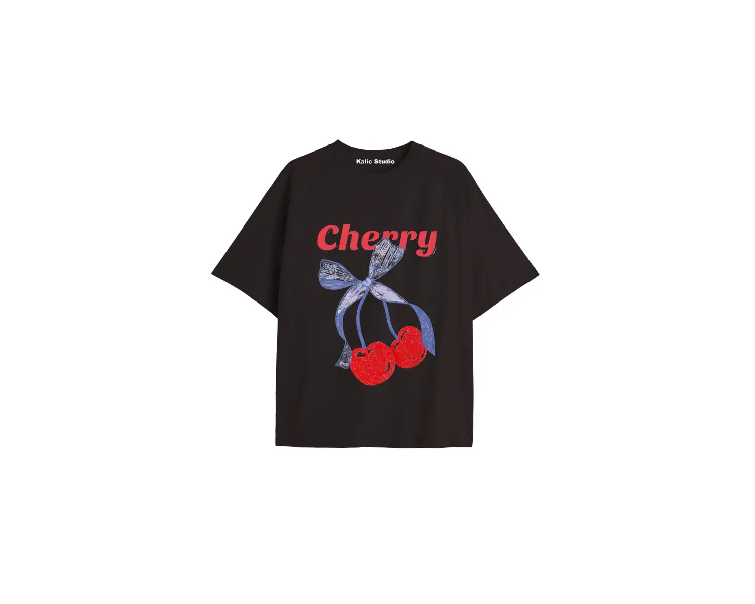 Y2k vintage Cherry Baskılı Sİyah T-shirt KOD 90