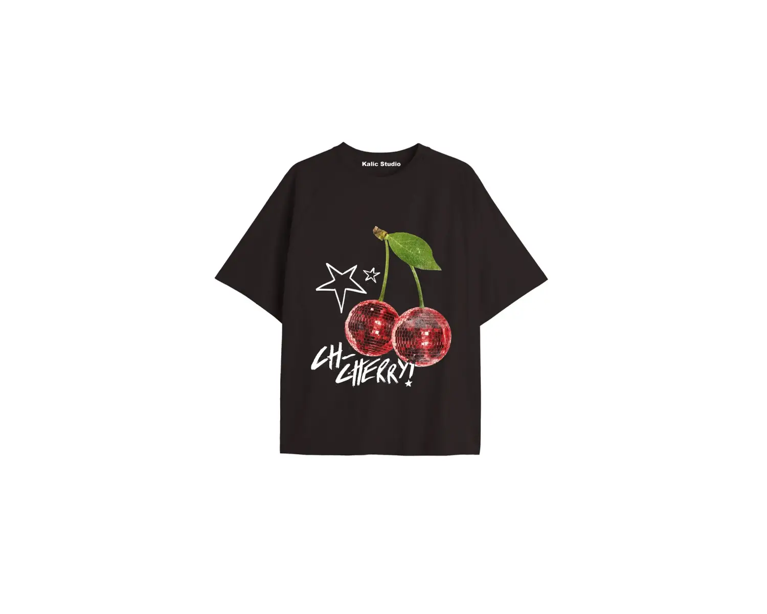 Y2k vintage Cherry Baskılı Sİyah T-shirt KOD 97