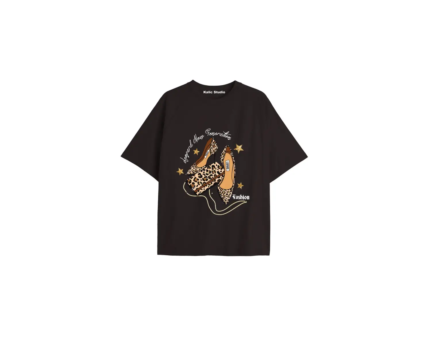 Y2k vintage Leopar Baskılı Sİyah T-shirt KOD 168
