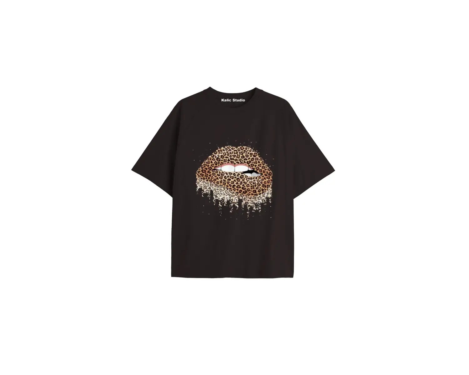 Y2k vintage Leopar Baskılı Sİyah T-shirt KOD 177