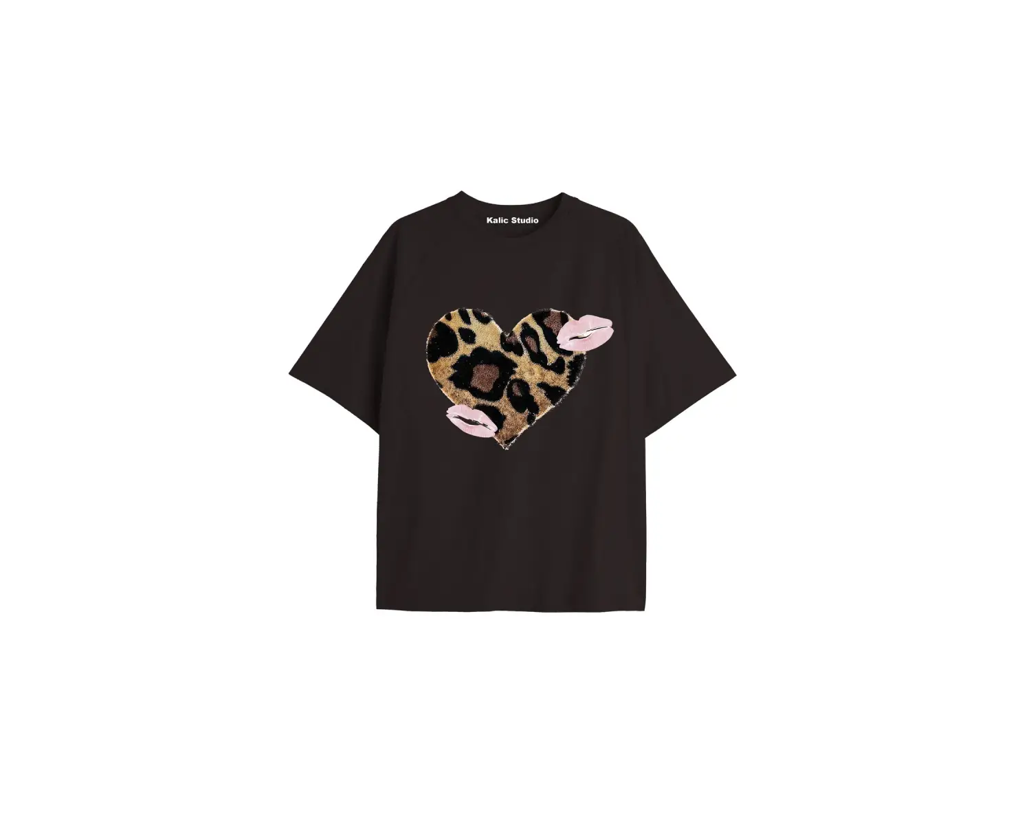 Y2k vintage Leopar Baskılı Sİyah T-shirt KOD 185