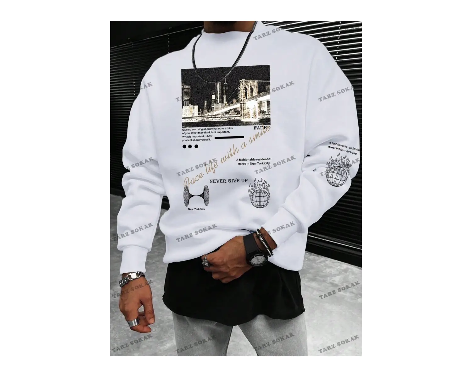 Y2K YENİ SEZON SSWEAT HARAJUKA KUROMİ RETRO KOD 1583 Beyaz