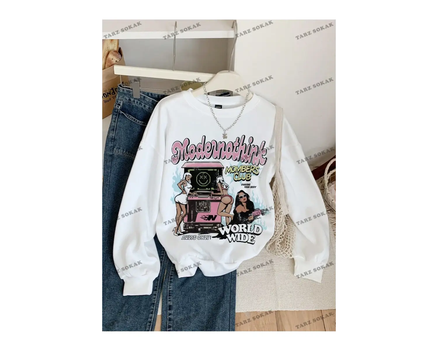 Y2K YENİ SEZON SSWEAT HARAJUKA KUROMİ RETRO KOD 16 Beyaz