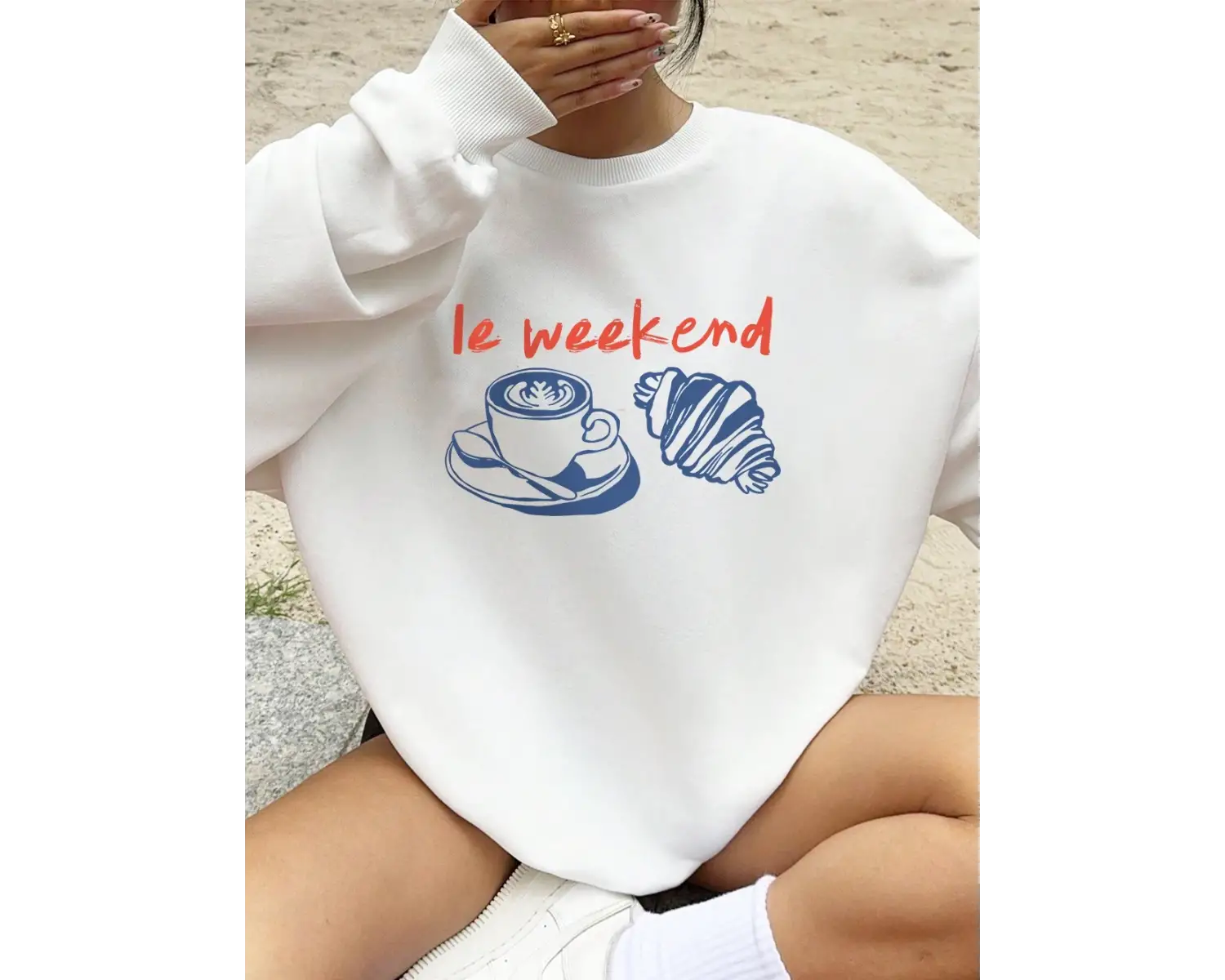 Yani Hafta Sonu Kahve Ekmek Baskılar Tişörtü Kadın Crewneck Temelleri Kapüşonlular Gevşek Pol