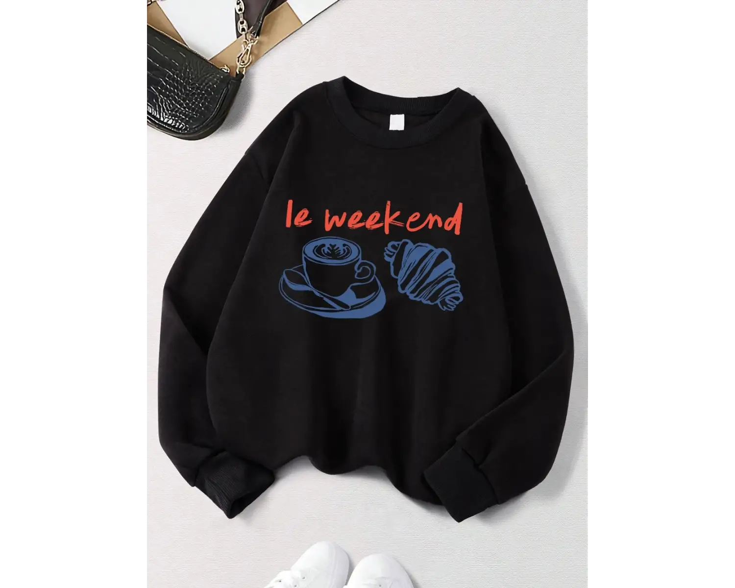 Yani Hafta Sonu Kahve Ekmek Baskılar Tişörtü Kadın Crewneck Temelleri Kapüşonlular Gevşek Pol