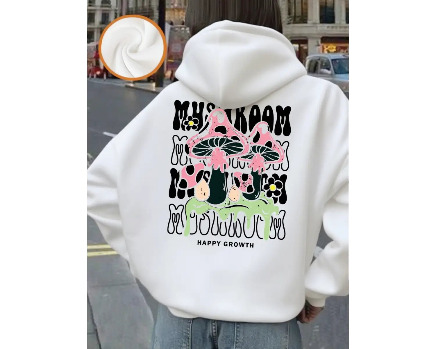 Yaratıcı Mantar Mektup Baskılar Hoodie Kadın Kış Polar Sıcak Kazak Temelleri Cep Kazak Rahat