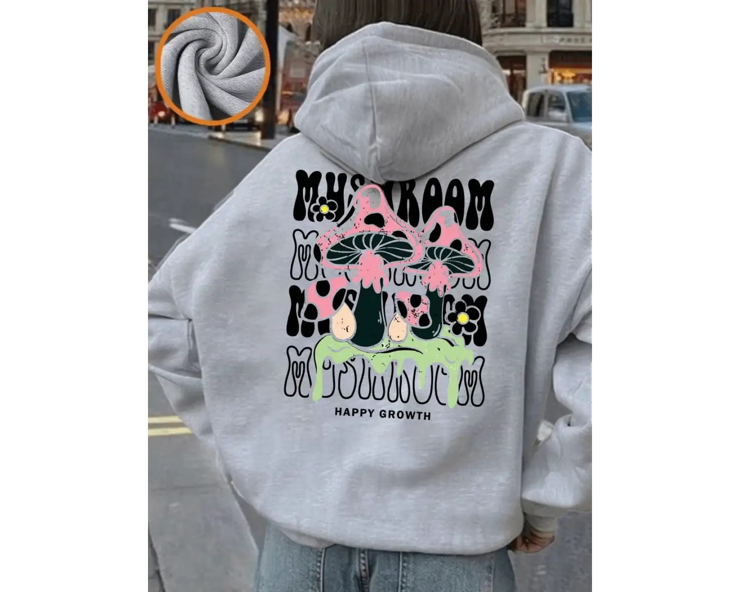 Yaratıcı Mantar Mektup Baskılar Hoodie Kadın Kış Polar Sıcak Kazak Temelleri Cep Kazak Rahat