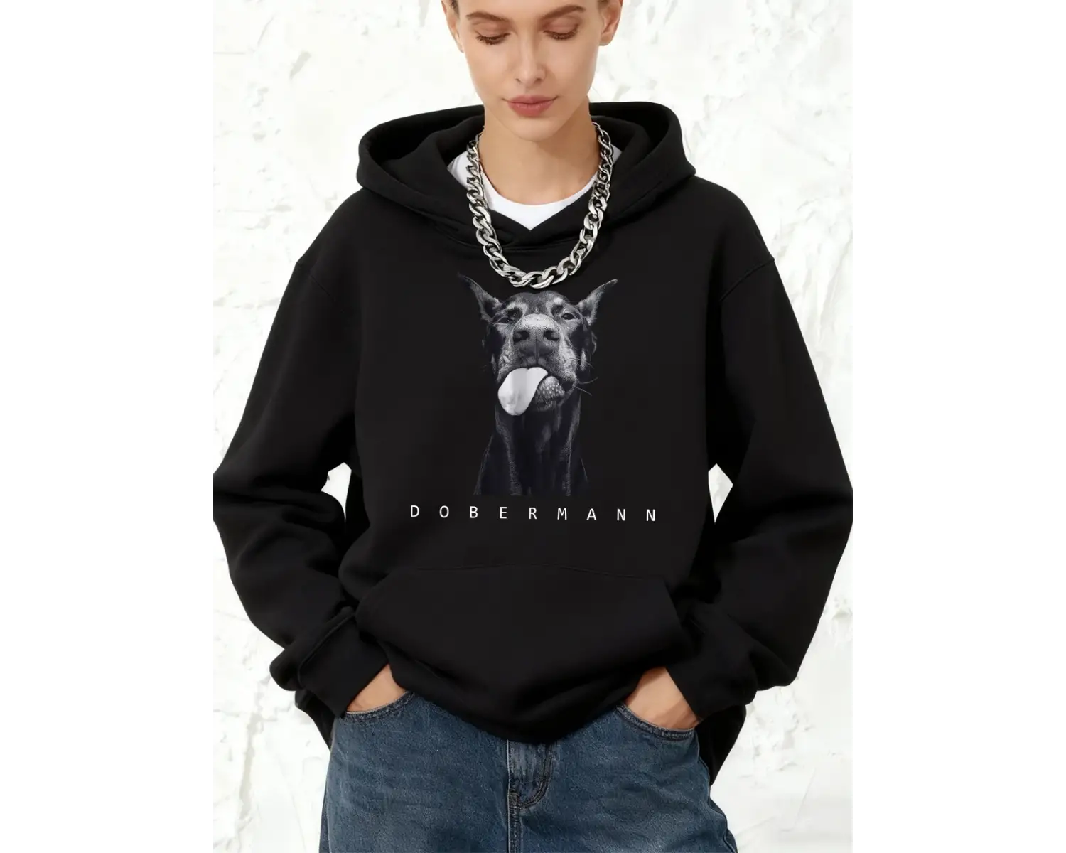 Yaratıcılık Doberman Baskılar Pamuk Kapüşonlular Kadın Kış Gevşek Kazak Polar Sıcak Koşu Kaza