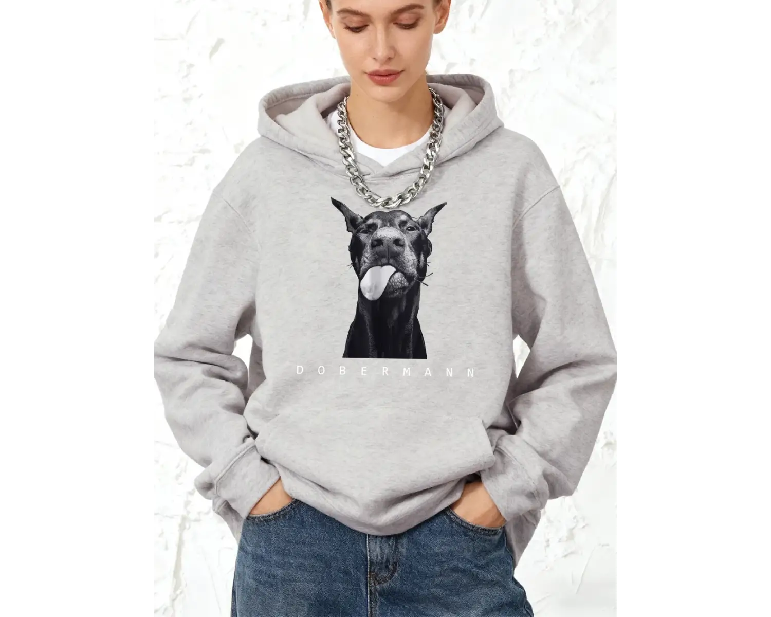 Yaratıcılık Doberman Baskılar Pamuk Kapüşonlular Kadın Kış Gevşek Kazak Polar Sıcak Koşu Kaza