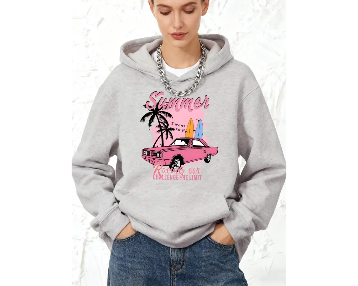 Yarış Arabası Mücadelesi Limit Baskılar Kapüşonlular Pamuklu Kadın Koşu Cepli Üstler Sportif