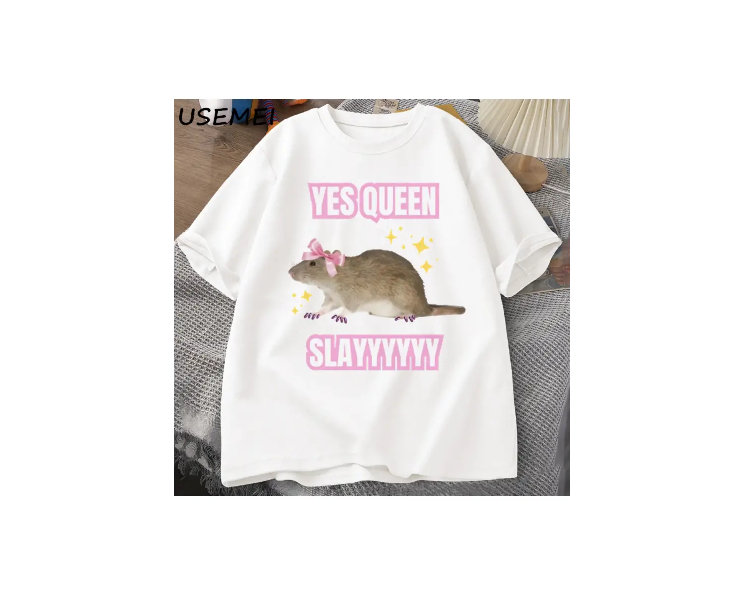 Yas Kraliçe Slay TMizah Komik Pamuk Kısa Kollu Sıçan T-Shirt erkek Giyim Harajuku Ret 2891