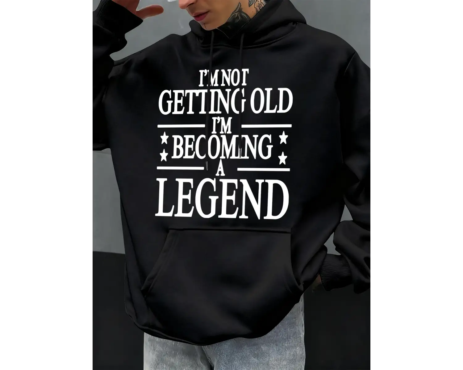 Yaşlanıyorum Değilim, Efsane Oluyorum Baskılı Polar Erkek Kapüşonlu Üstleri Sonbahar Hoody Gü