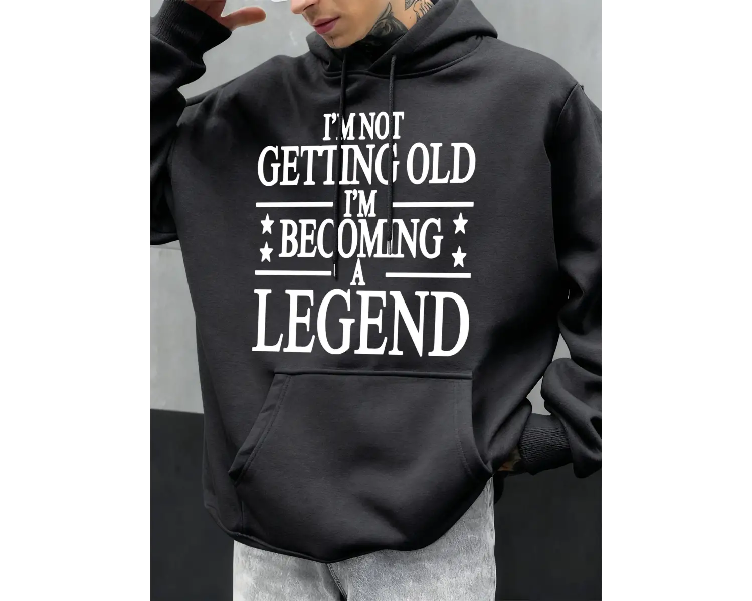 Yaşlanıyorum Değilim, Efsane Oluyorum Baskılı Polar Erkek Kapüşonlu Üstleri Sonbahar Hoody Gü