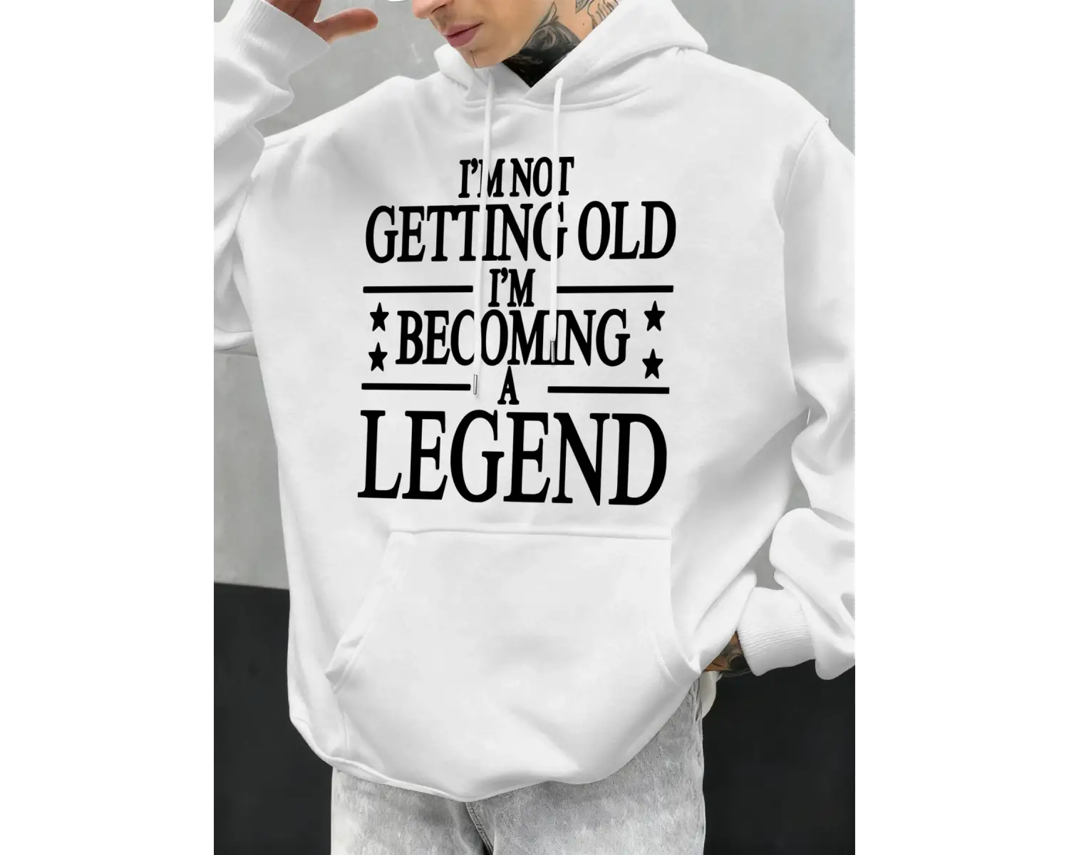 Yaşlanıyorum Değilim, Efsane Oluyorum Baskılı Polar Erkek Kapüşonlu Üstleri Sonbahar Hoody Gü