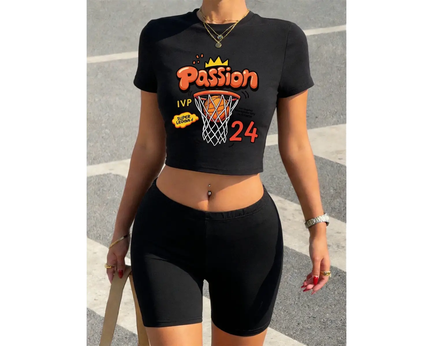 Yaz Basketbol Tutkusu 24 Jersey Baskılı Kırpma T-Shirt Şort Kadın İki Adet Set Üstleri Pantol
