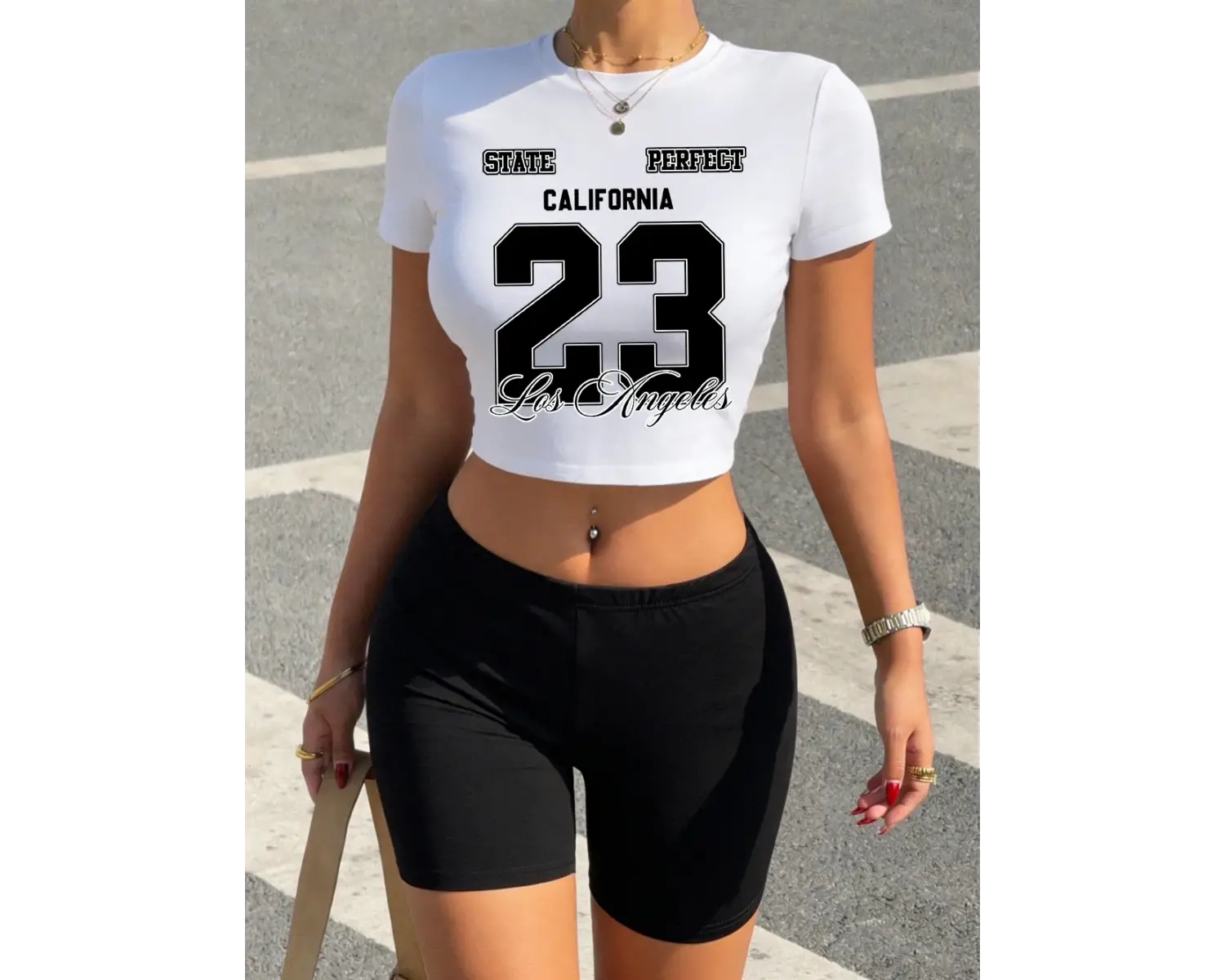 Yaz Los Angeles Kaliforniya 23 Baskılı Babby TeeT-Shirt Şort Kadın İki Parçalı Set Üstleri Pantol