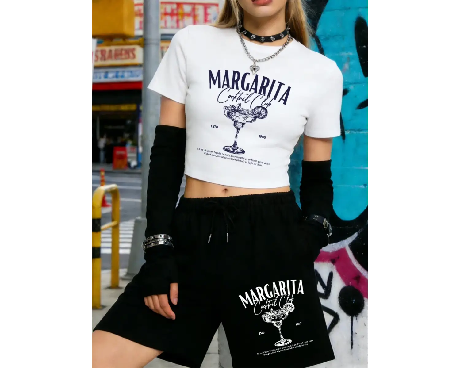 Yaz Margarita Kokteyl Kulübü Baskılar Kırpma Üstleri Şort Kadın İki Parçalı Set Beş Nokta Pan