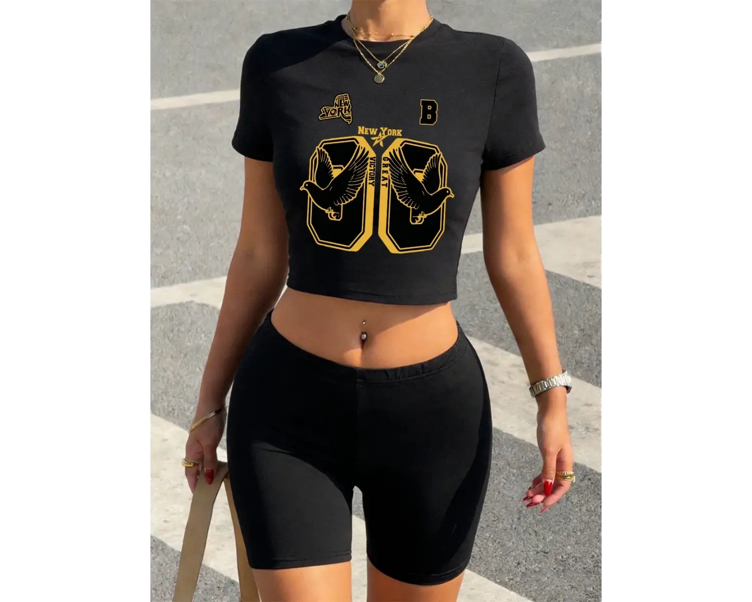 Yaz New York Büyük Zafer Baskılar Kırpma T-Shirt Şort Kadın İki Parçalı Set Üstleri Pantolon