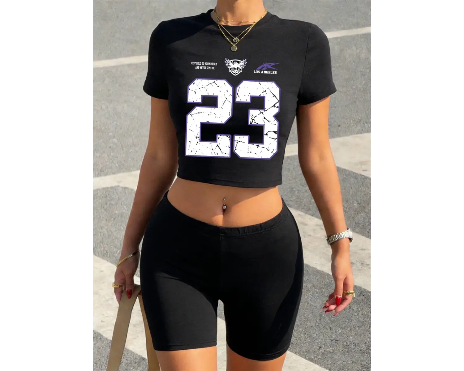 Yaz Numarası 23 Los Angeles Baskılı Babby TeeT-Shirt Şort Kadın Seksi İki Parçalı Set Üstleri Pan