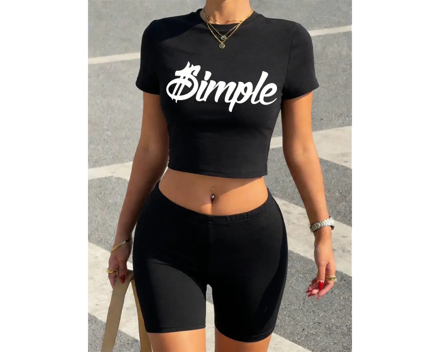 Yazlık Basit Göz Alıcı Büyük Baskılı Babby Teelar Şortlar Kadın Seksi İki Parçalı Takım Tişört