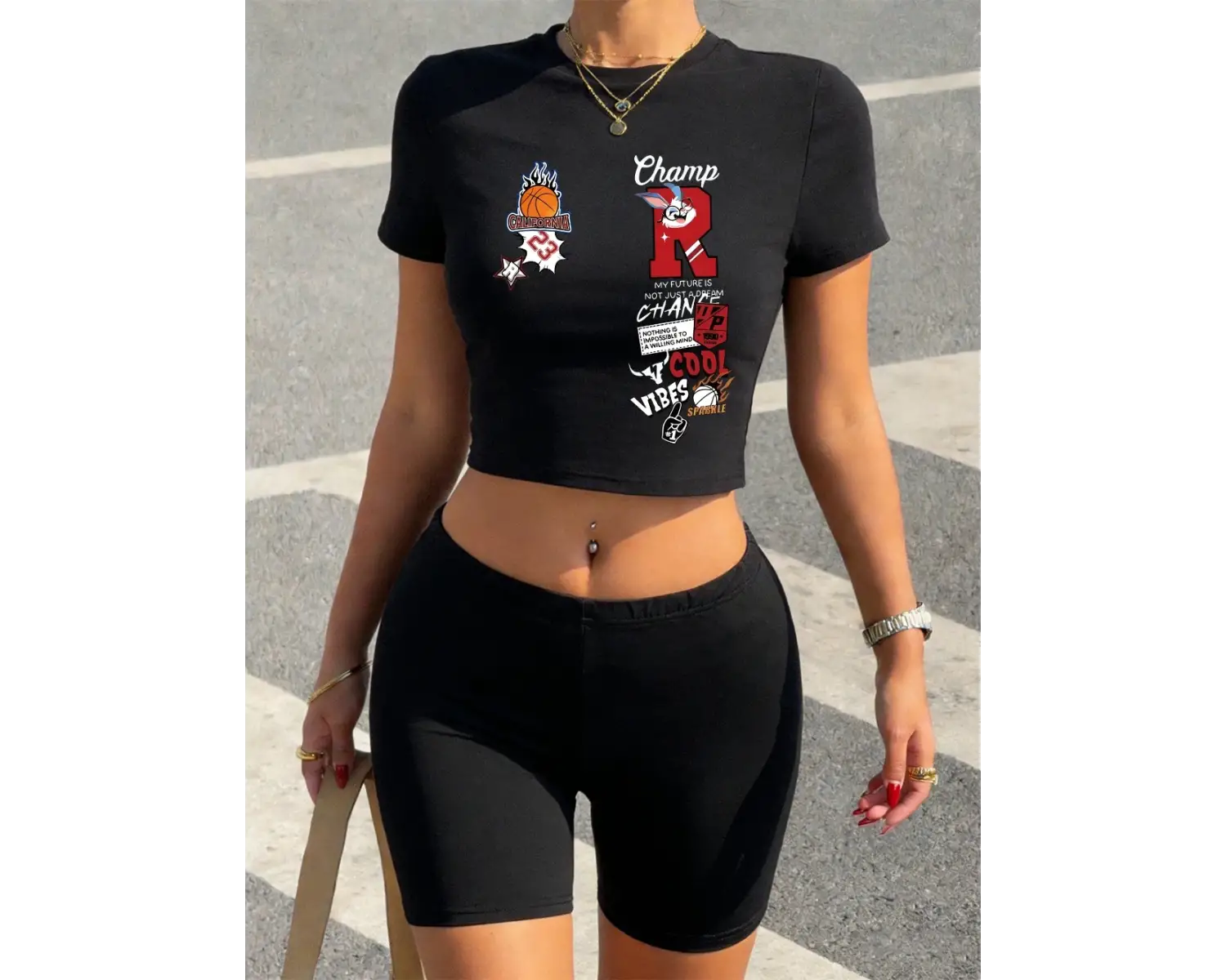 Yazlık Kaliforniya Harfli Baskılı Babby Teelar ve Şortlar Kadın İki Parçalı Takım Tişörtler Pa