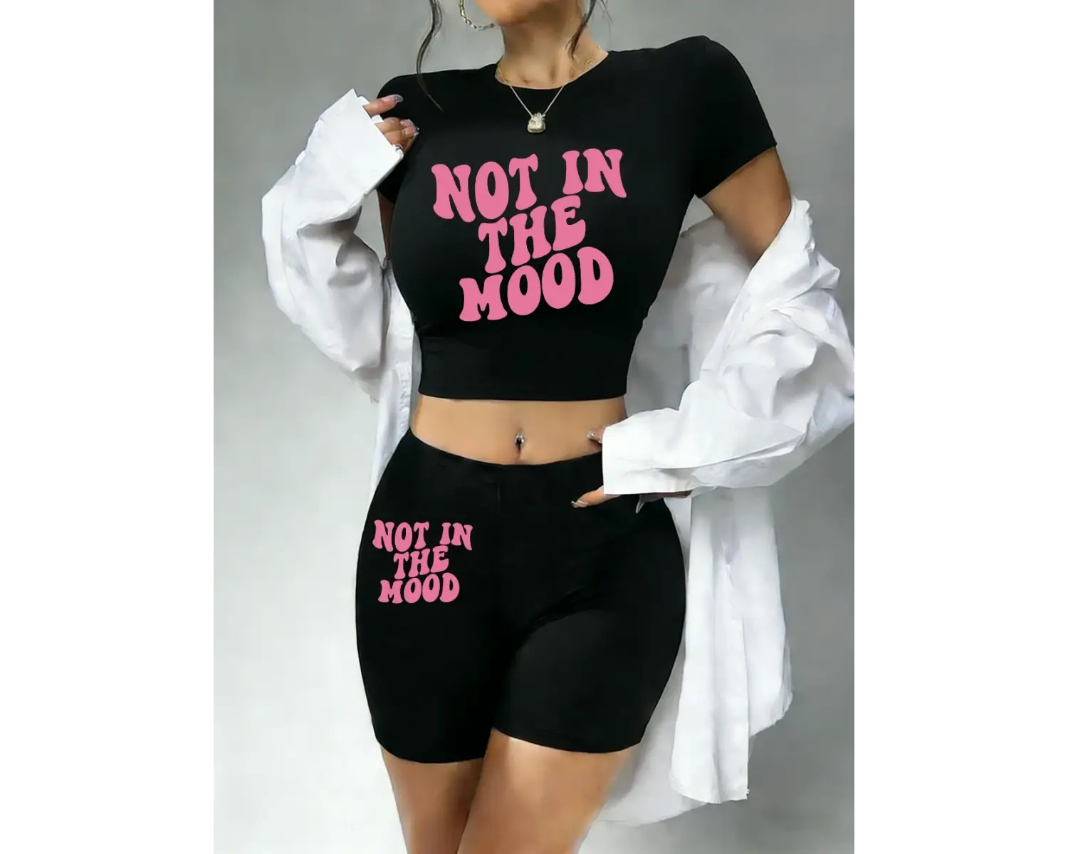 Yazlık Rahat Baskılı Babby TeeTişört ve Şort Kadın İki Parça Takım Üst Pantolon Yumuşak Dar Kesim