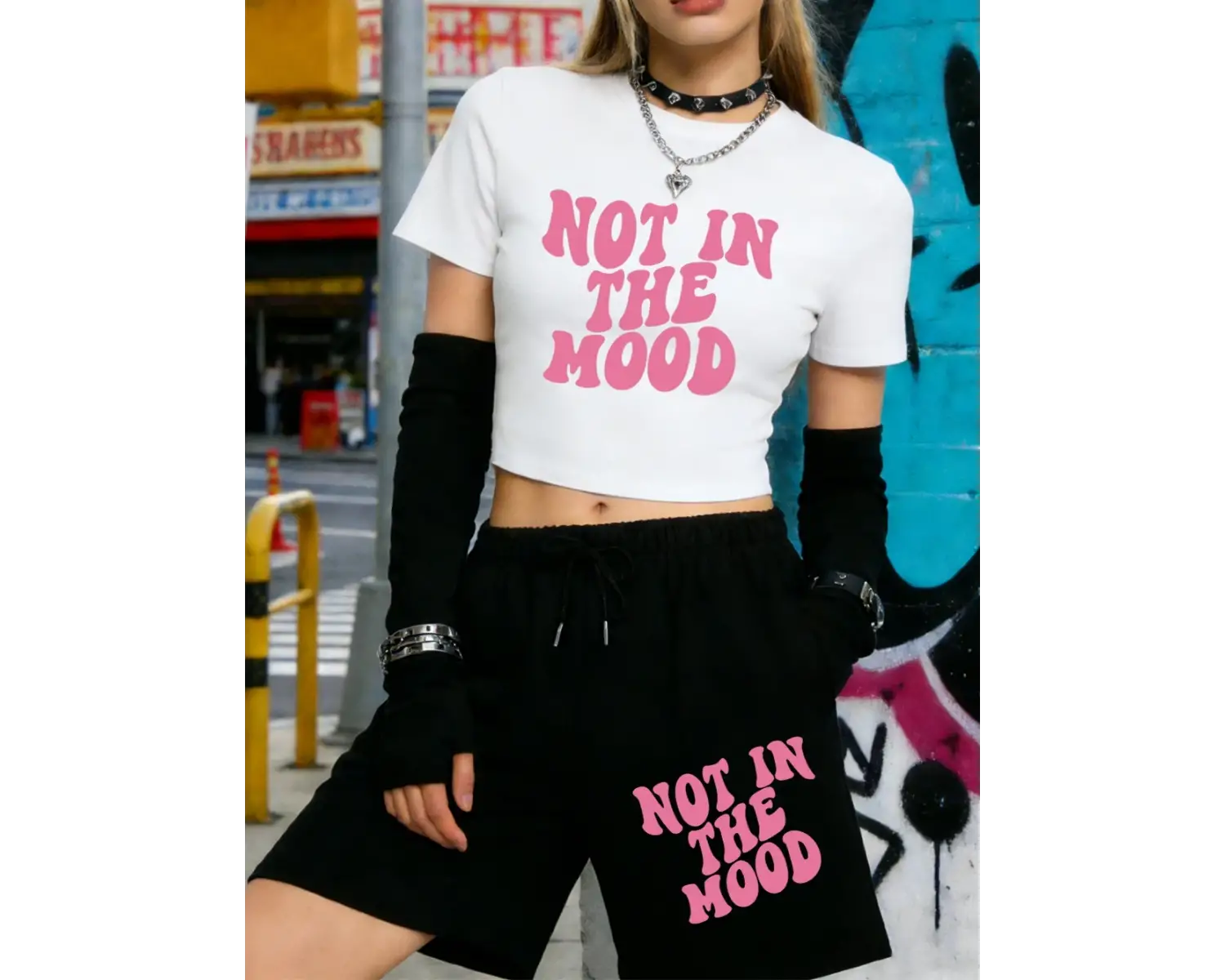 Yazlık Rahatsız Hali Baskılı Babby TeeTişört Şort Kadın Seksi İki Parçalı Set Diz Boyu Pantolon İ