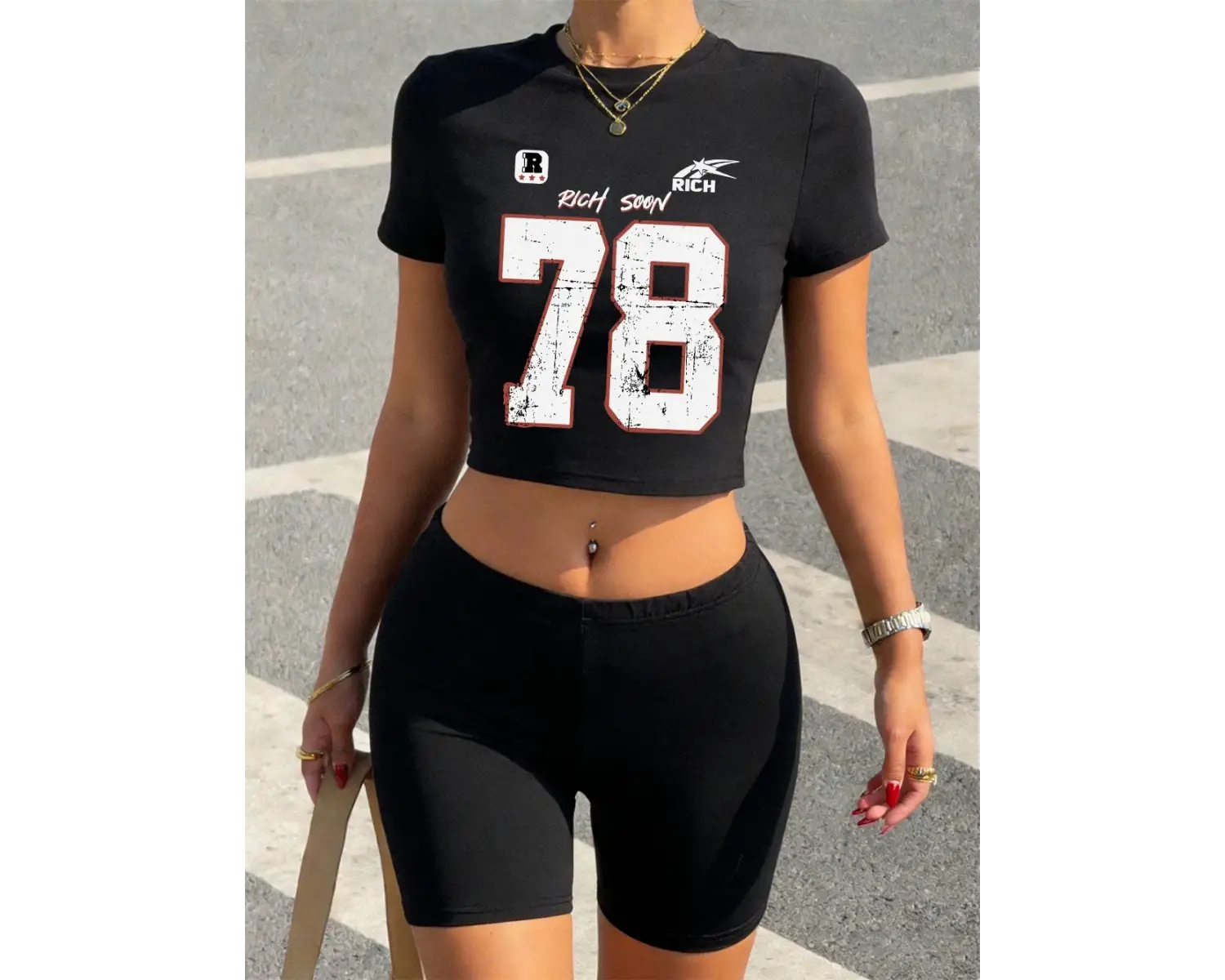 Yazlık Rich Soon Numara 78 Baskılı Babby Teelar ve Şortlar Kadın Seksi İki Parçalı Set Tişörtl