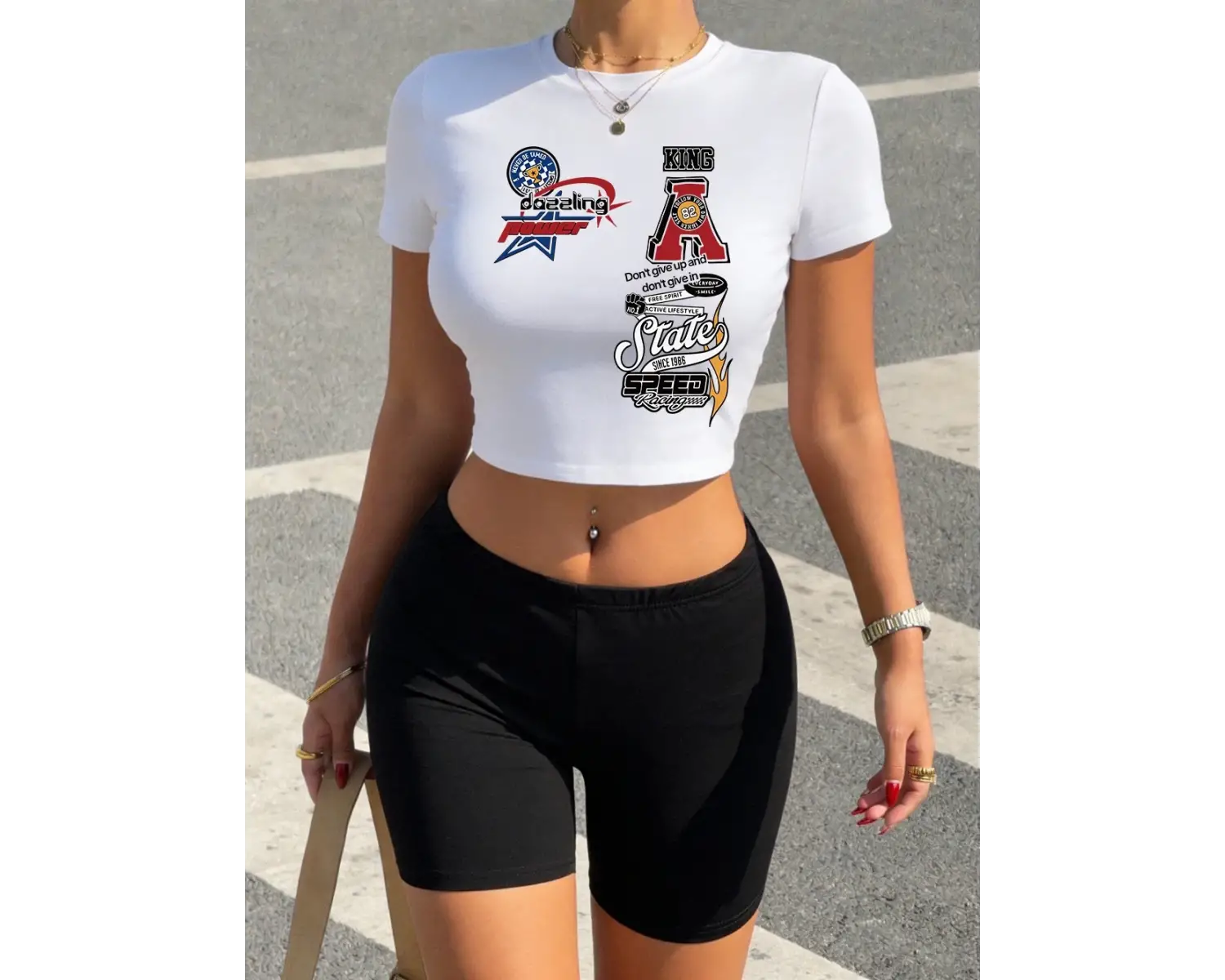 Yazlık Spor Giyim Baskılı Babby TeeTişört Şort Kadın İki Parça Takım Üst Pantolon Yumuşak İnce O-