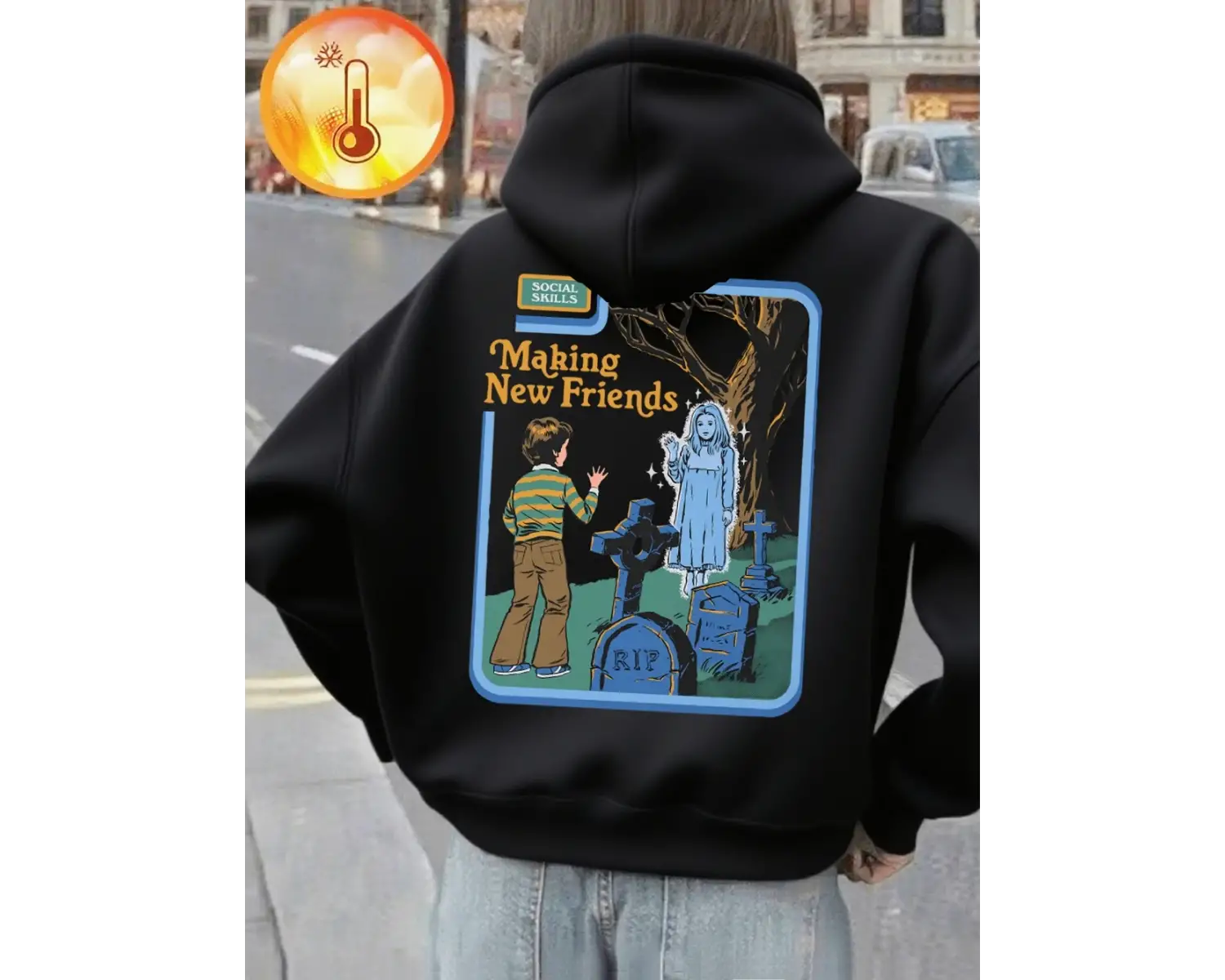 Yeni Arkadaşlar Yapmak Baskılı Kapüşonlu Üstler Kadın Rahat Bol Kazak Kışlık Polar Sıcak Swea