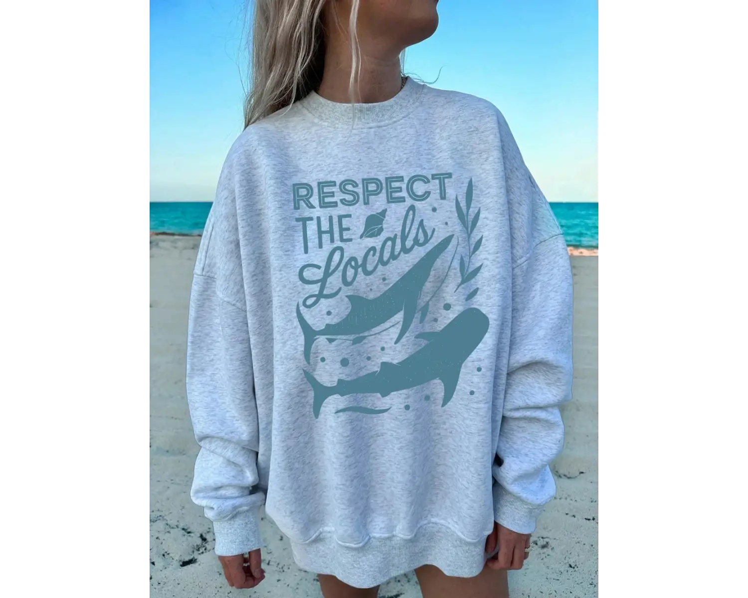 Yerlileri koruyun balina baskılar tişörtü kadın kış polar sıcak Hoodies Crewneck gevşek kazak