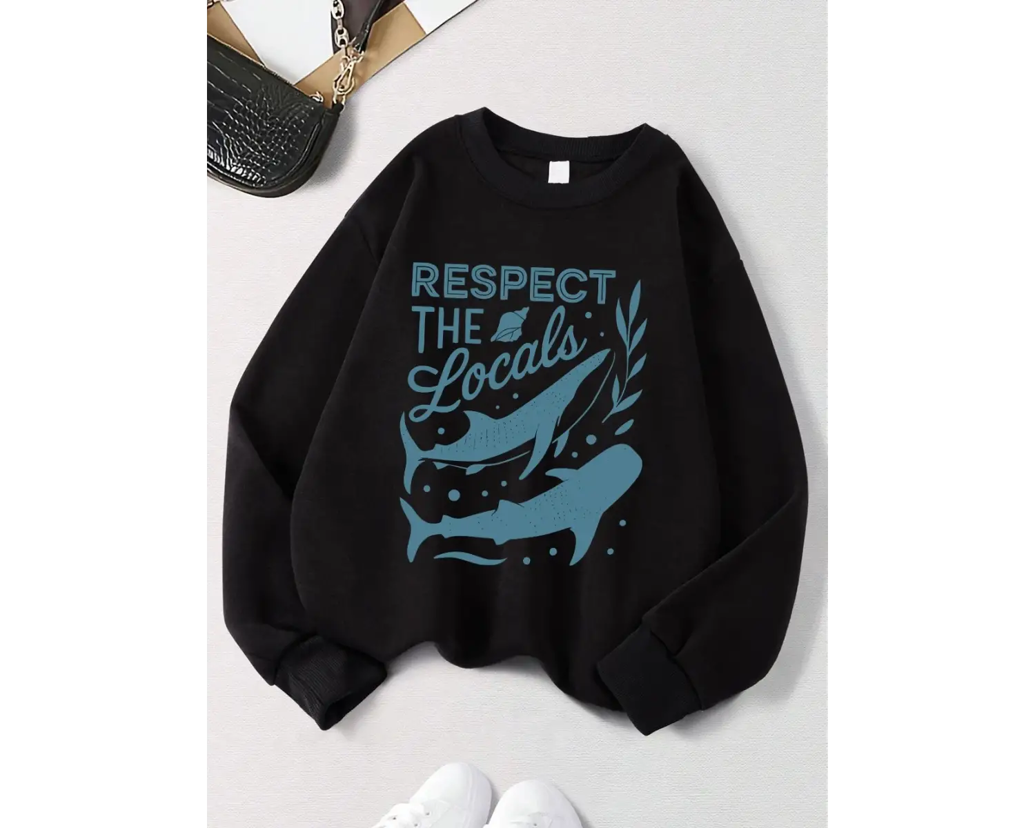 Yerlileri koruyun balina baskılar tişörtü kadın kış polar sıcak Hoodies Crewneck gevşek kazak