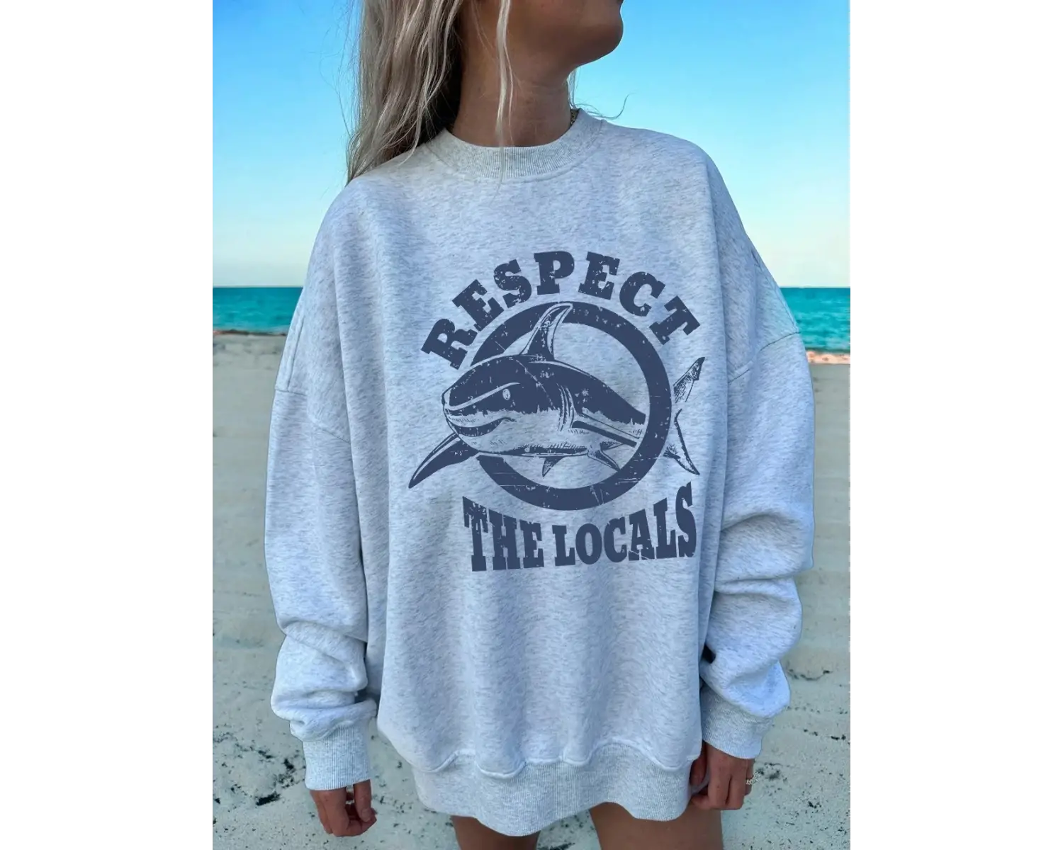 Yerlileri koruyun köpekbalığı baskılar kazak kadın kış polar sıcak Hoodies Crewneck gevşek üs