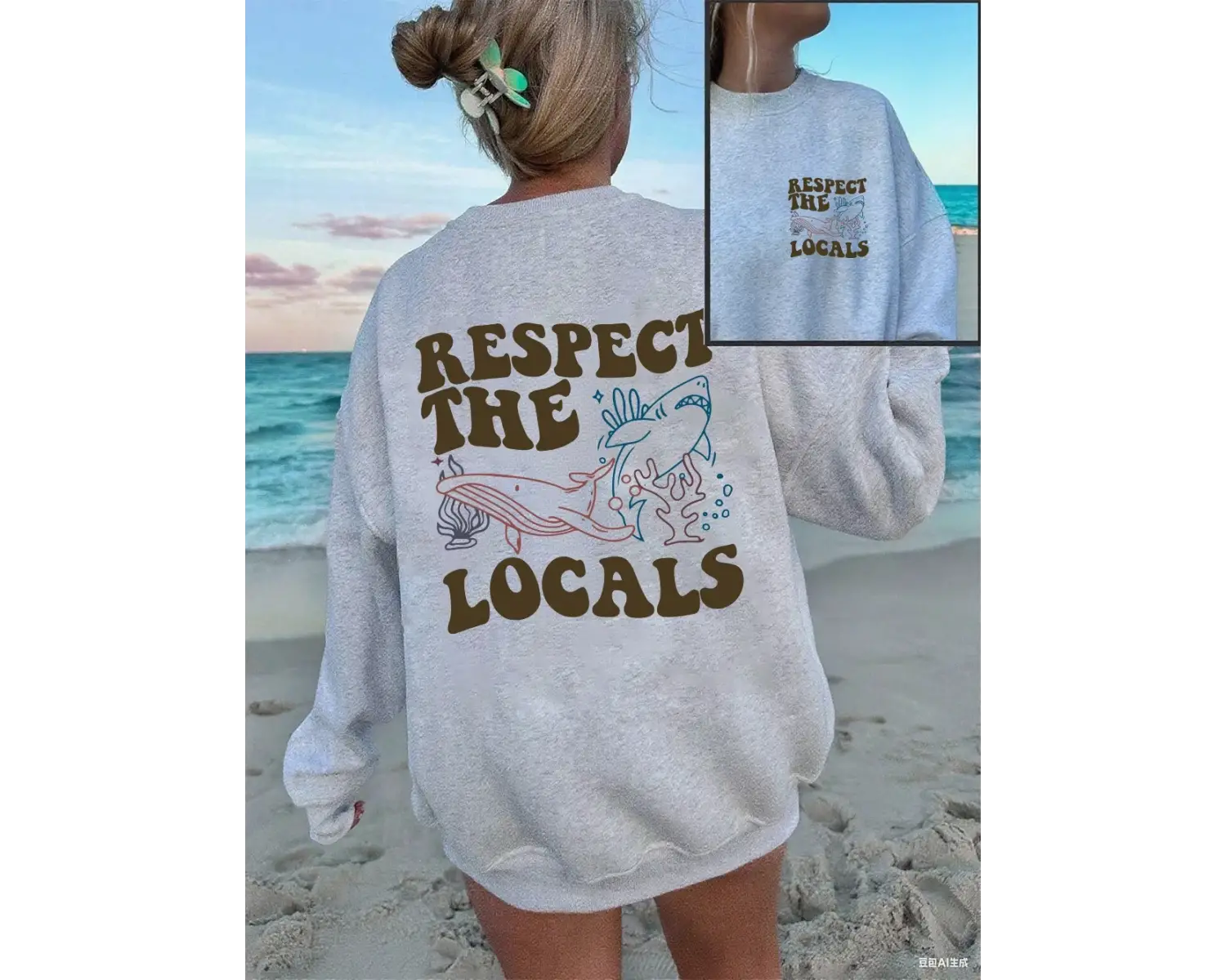 Yerlileri Saygıye Alın Köpekbalığı Baskılı Sweatshirtler Kadınlar İçin Yumuşak Polar Sıcak Ka