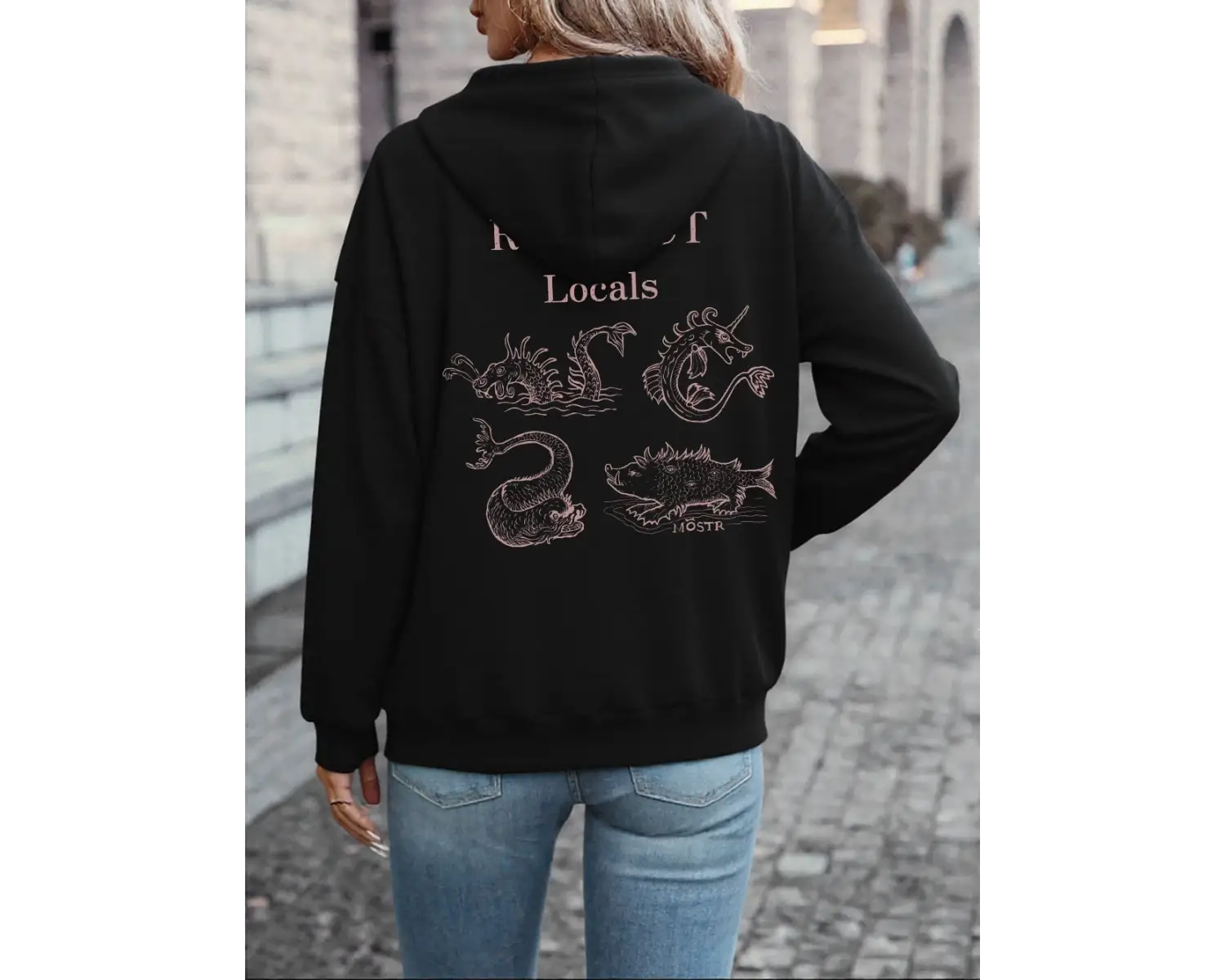 Yerliyerleri Onurlandırın Baskılı Kapüşonlu Üst Kadın Temelleri Rahat Kazak Sokak Cep Tişörtü