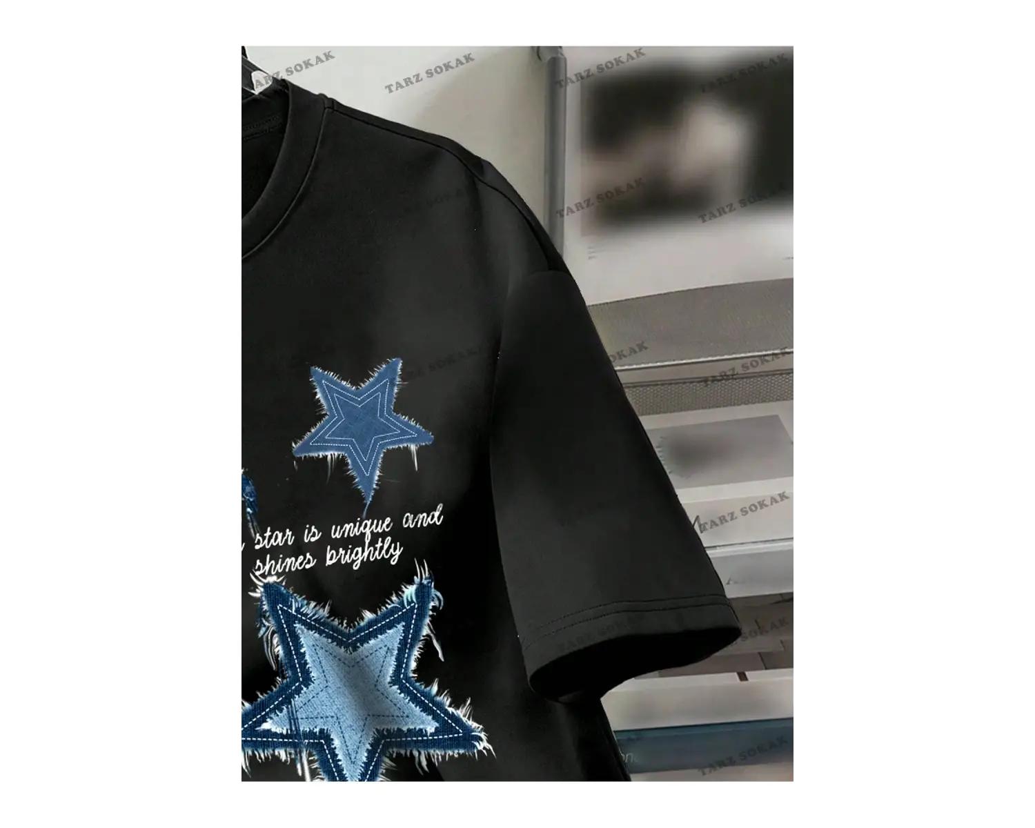 Yıldız Baskılı Oversize Kalıp Unisex T-shirt