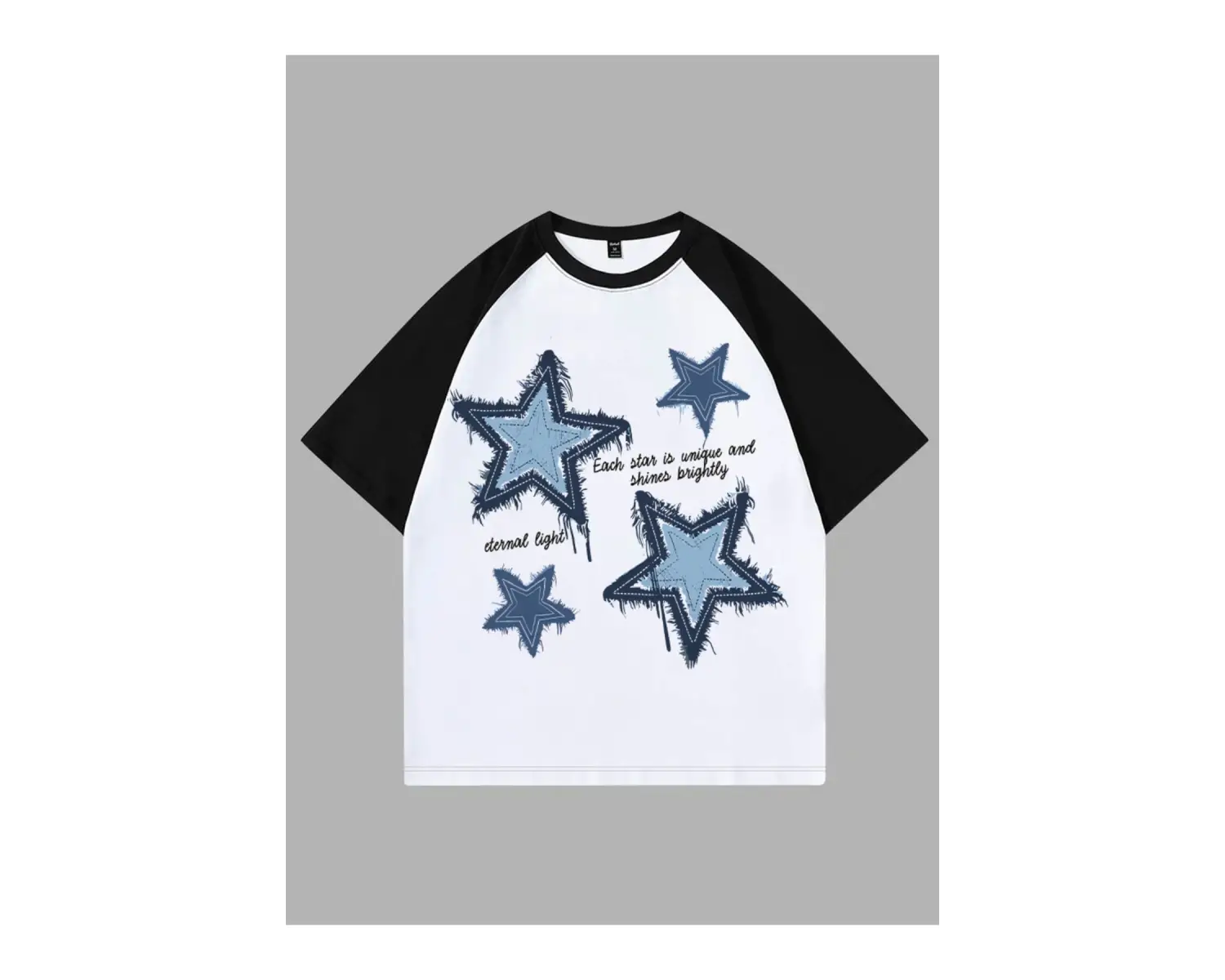 YILDIZ DESENLİ BASKILI ÇİFT RENK T SHIRT