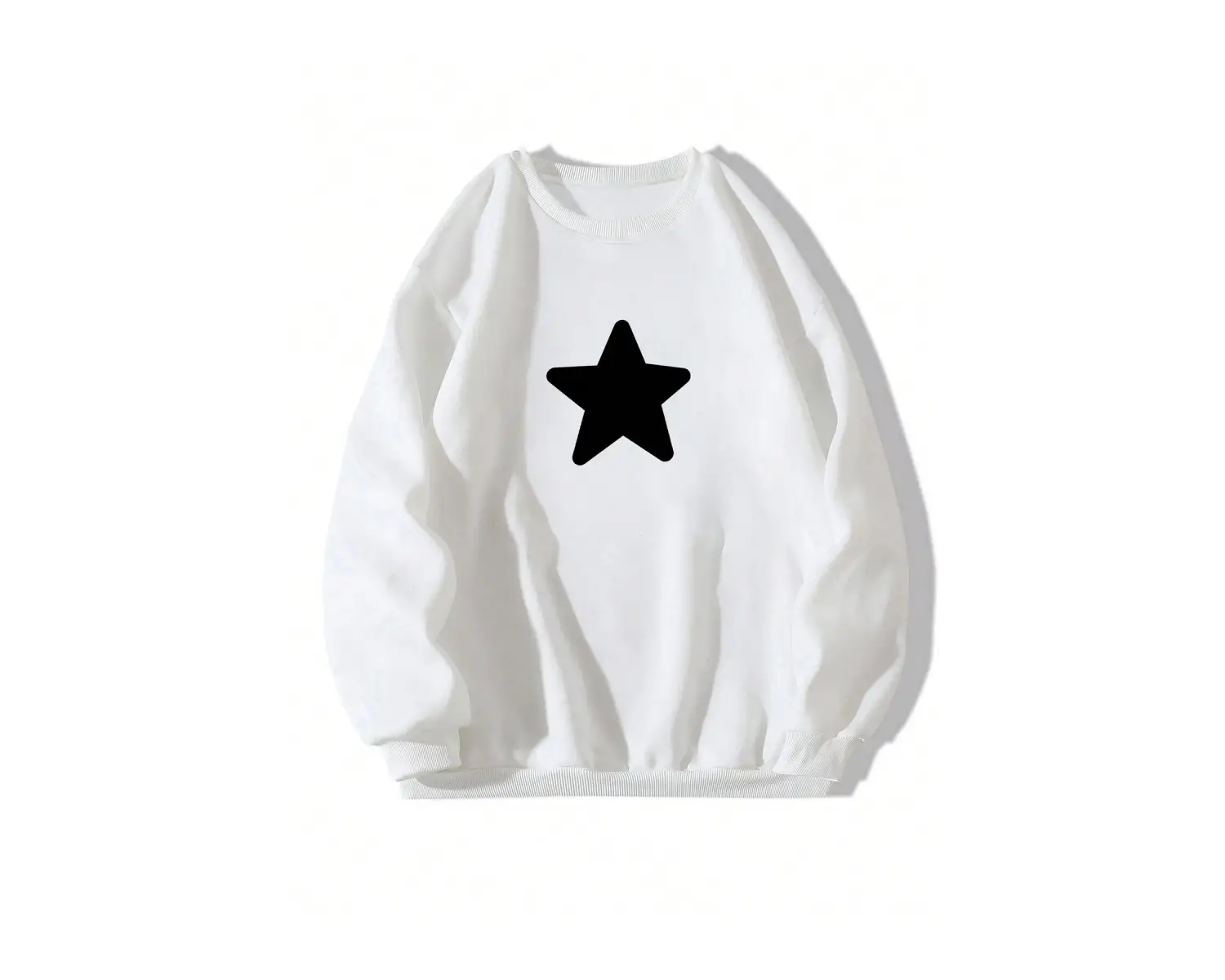 Yıldız Desenli Düşük Sweat Beyaz