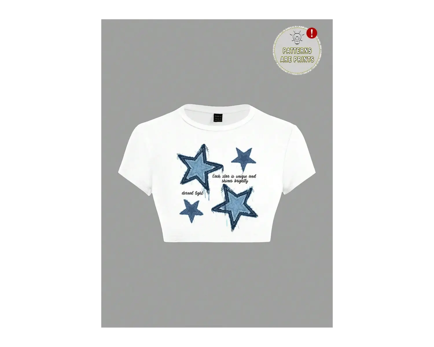 Yıldız Grafikli Yuvarlak Yaka Kısa Kollu Crop