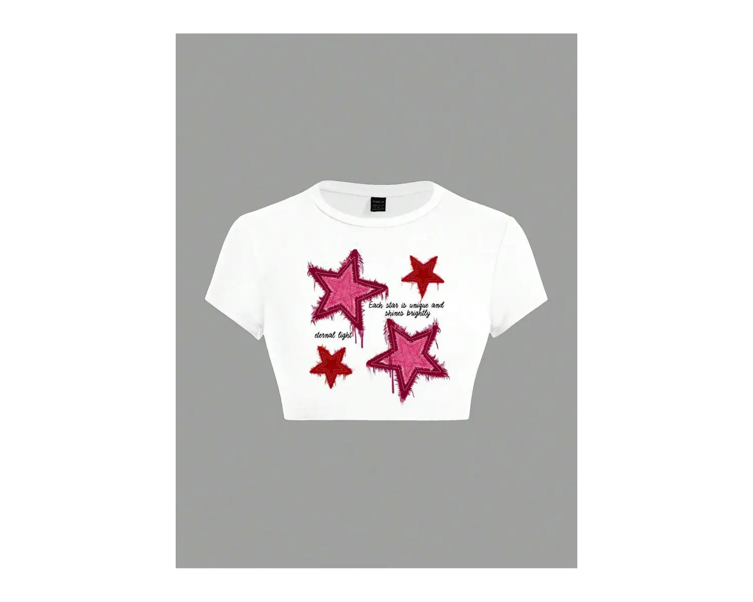 Yıldız Grafikli Yuvarlak Yaka Kısa Kollu Crop