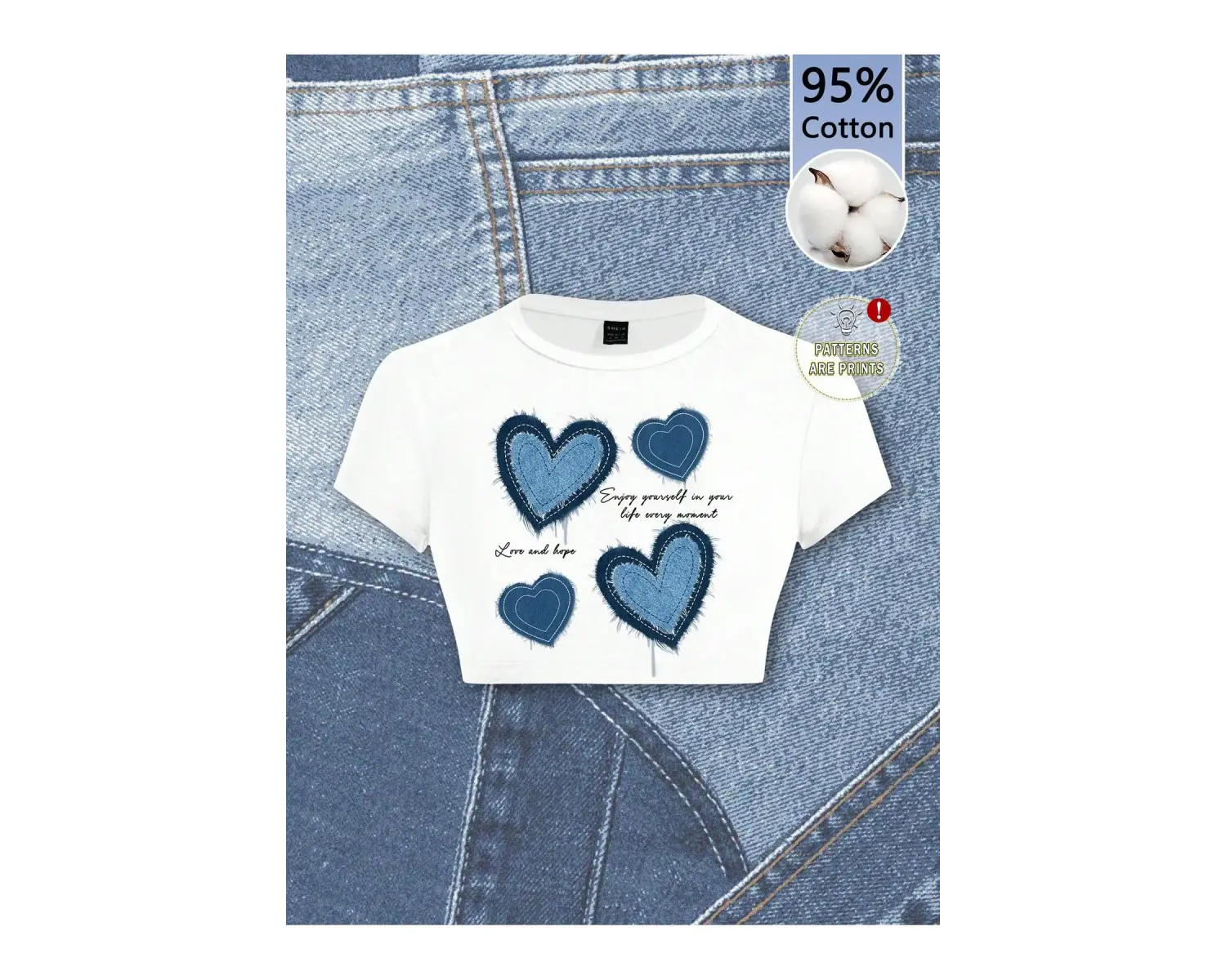 Yıldız Grafikli Yuvarlak Yaka Kısa Kollu Crop