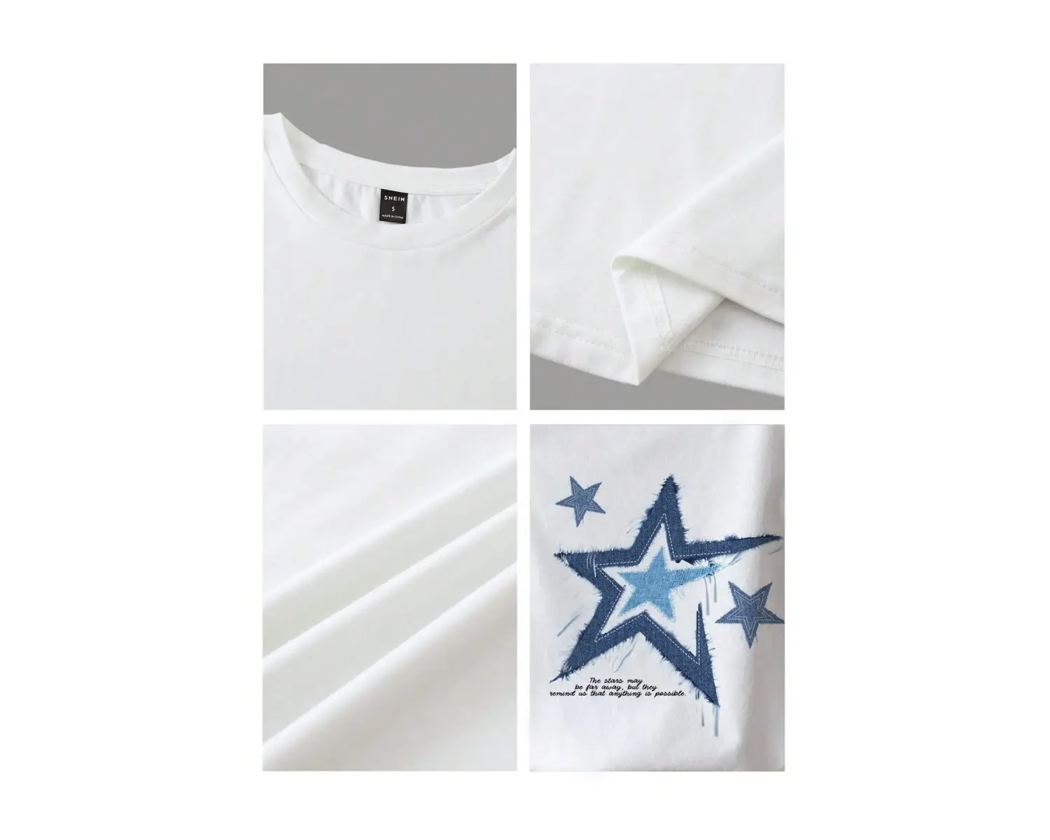 Yıldız Grafikli Yuvarlak Yaka Kısa Kollu Crop