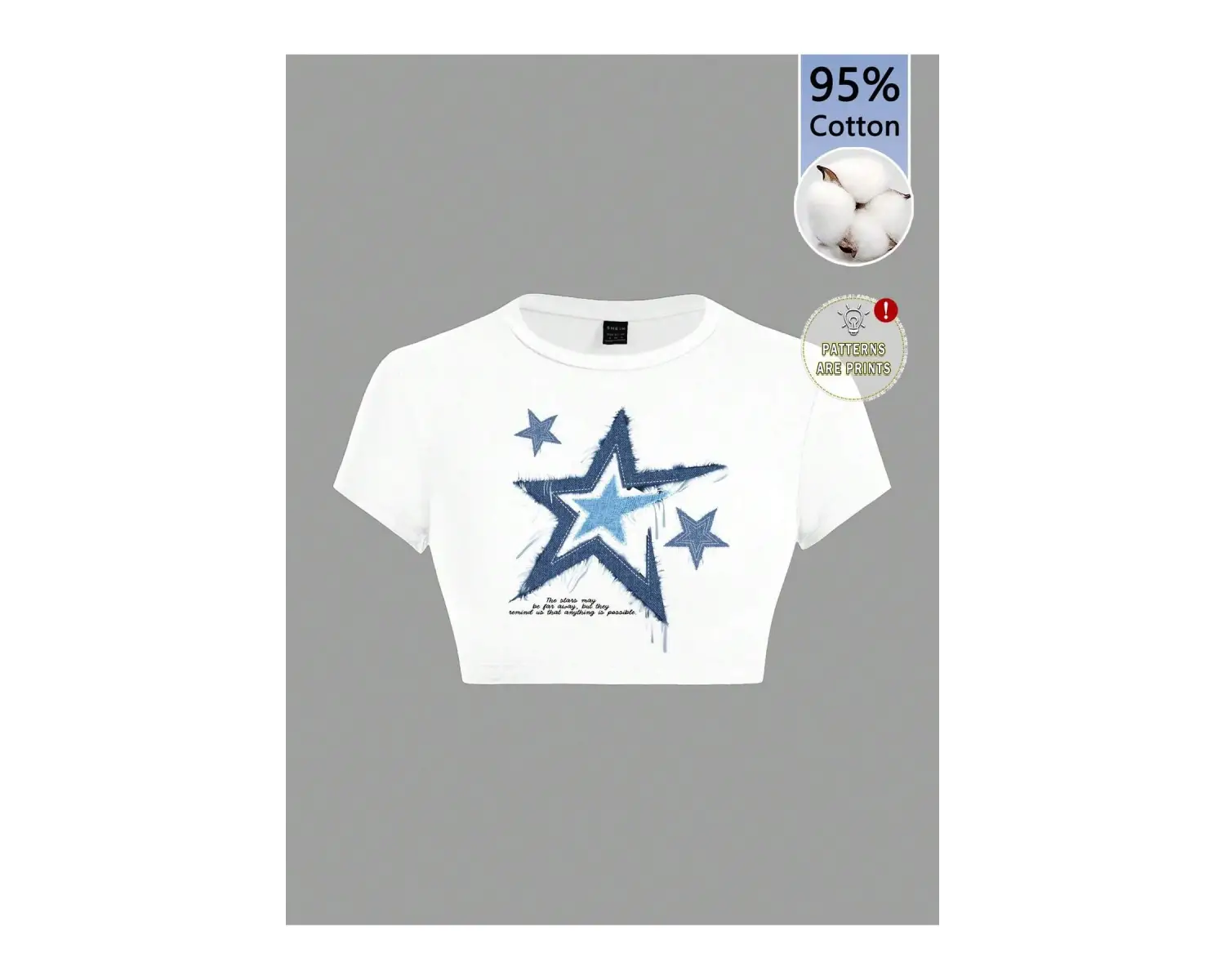 Yıldız Grafikli Yuvarlak Yaka Kısa Kollu Crop