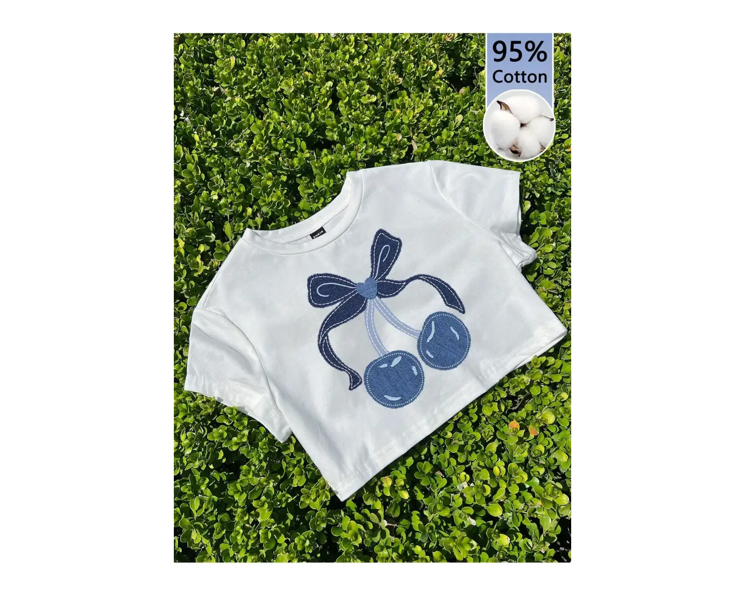 Yıldız Grafikli Yuvarlak Yaka Kısa Kollu Crop