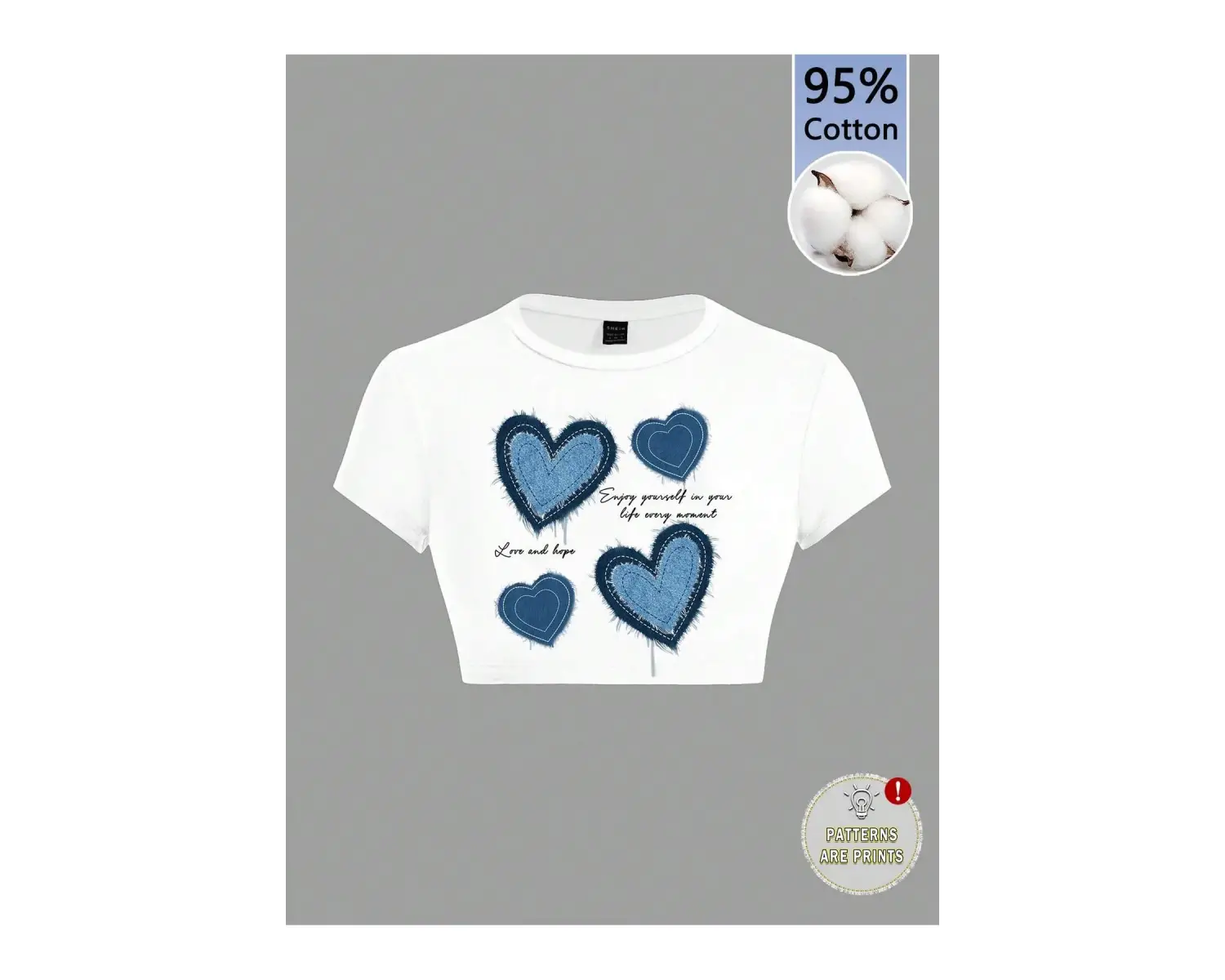 Yıldız Grafikli Yuvarlak Yaka Kısa Kollu Crop