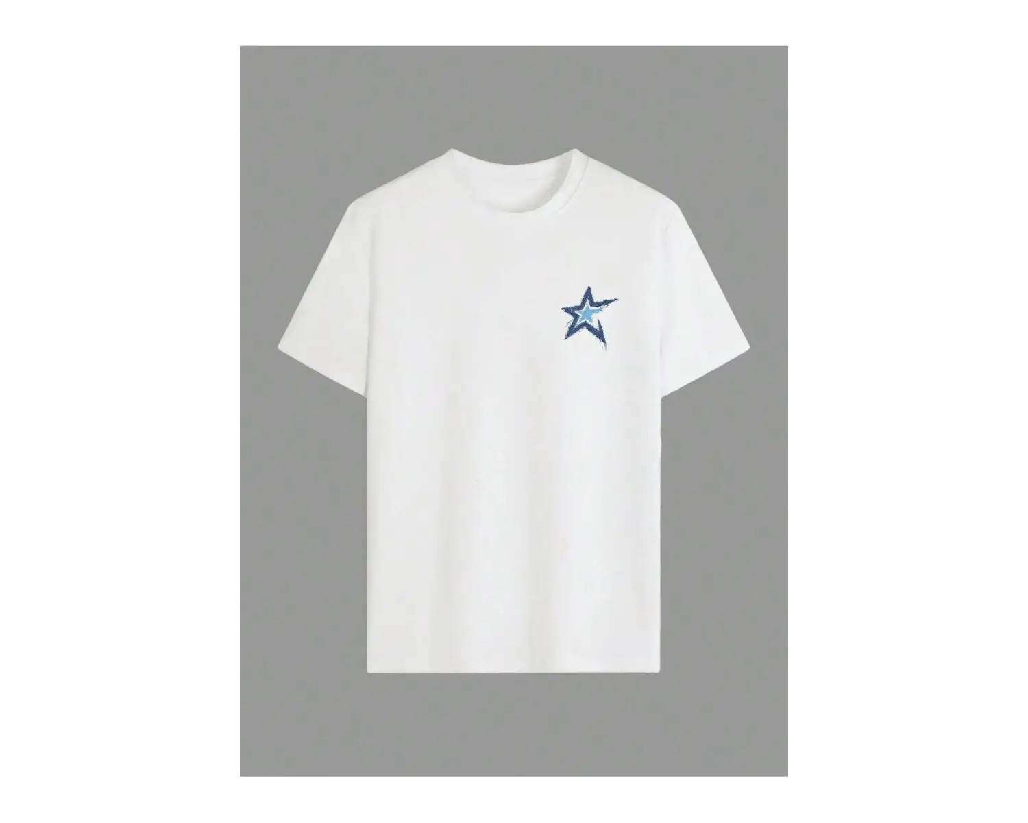 Yıldız Grafikli Yuvarlak Yaka Kısa Kollu Tişört